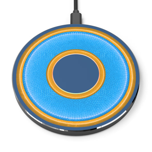 The Flow - Wireless Lumpy Donut Chargers - rustic light blue/yellow donut w/light navy background