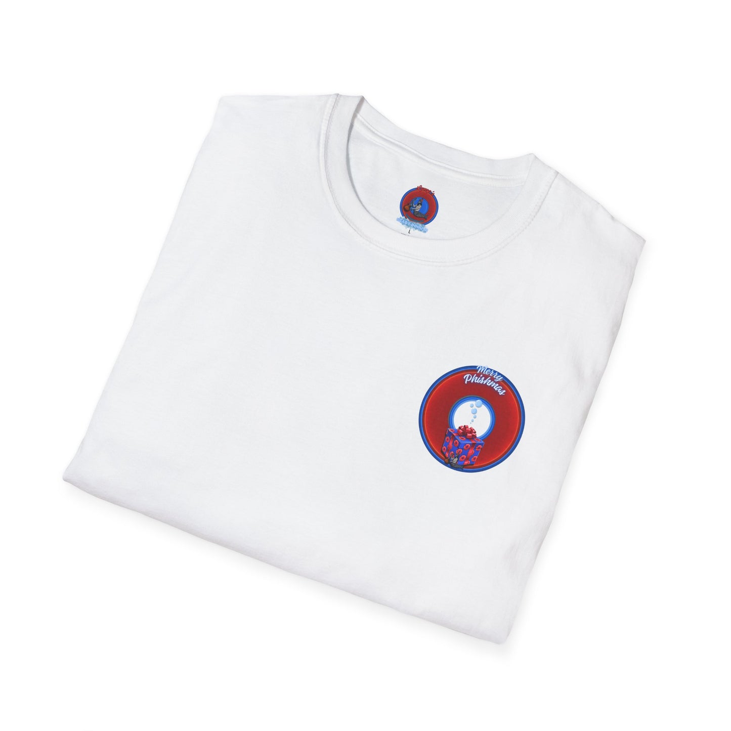 Classic Donut Tee - Unisex Soft-Style - "Phishmas Caroler's Tee " - vivid red/blue donut - variant 2