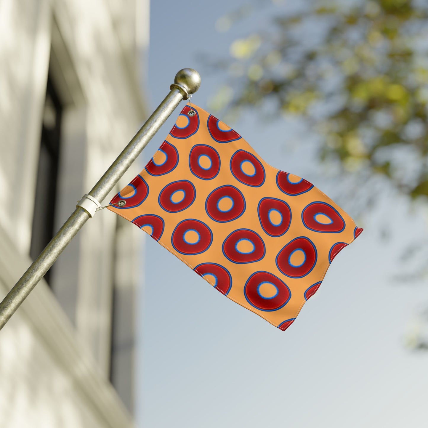 Lumpy Flagpole Sitters - Donut Flags [12" x 18"] - red vivid donut print w/creamsicle orange background
