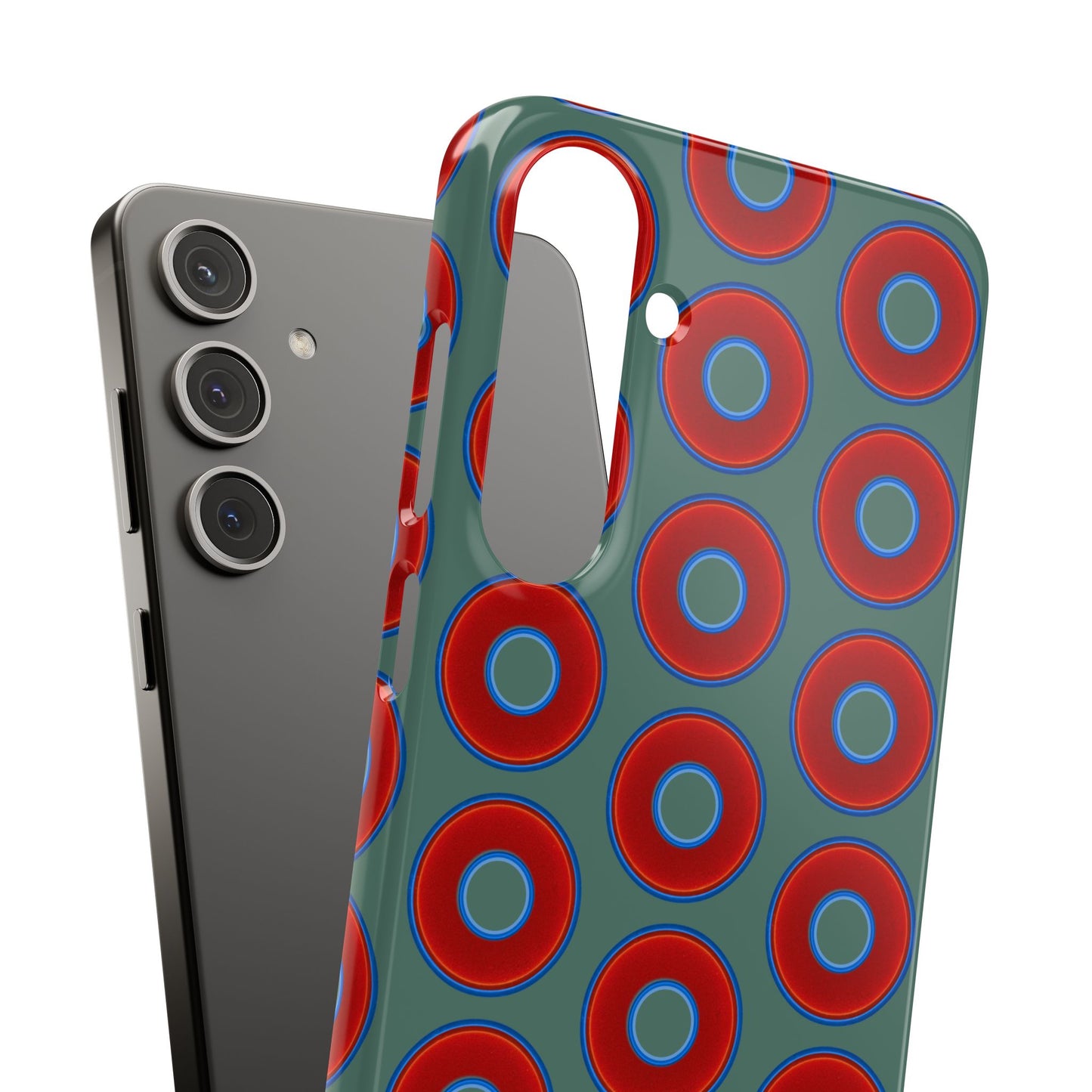 Lumpy Donut Snap Case - red vivid donut print w/Fenway green background