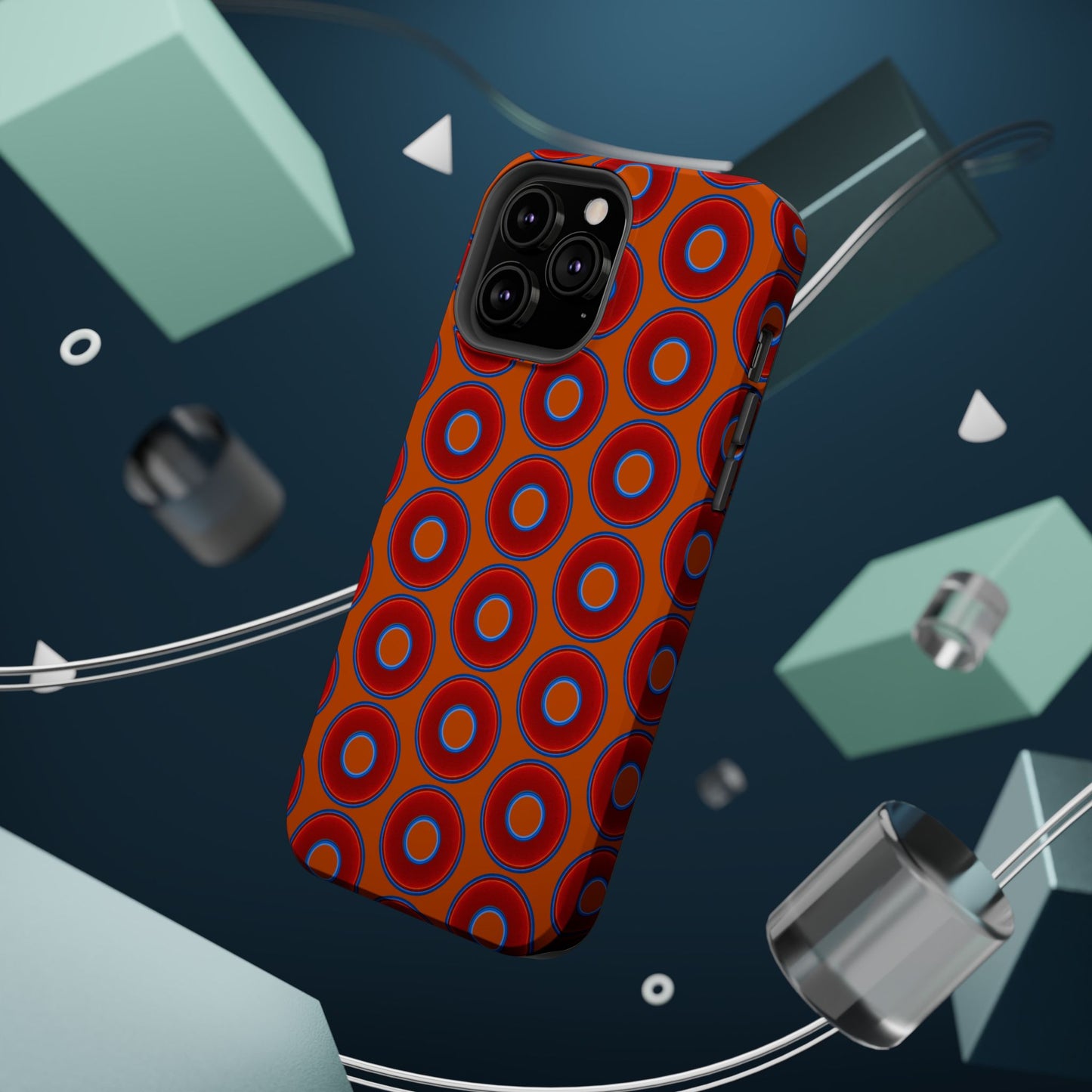 Magnetic Tough Donut Case - red vivid donut print w/dark orange background