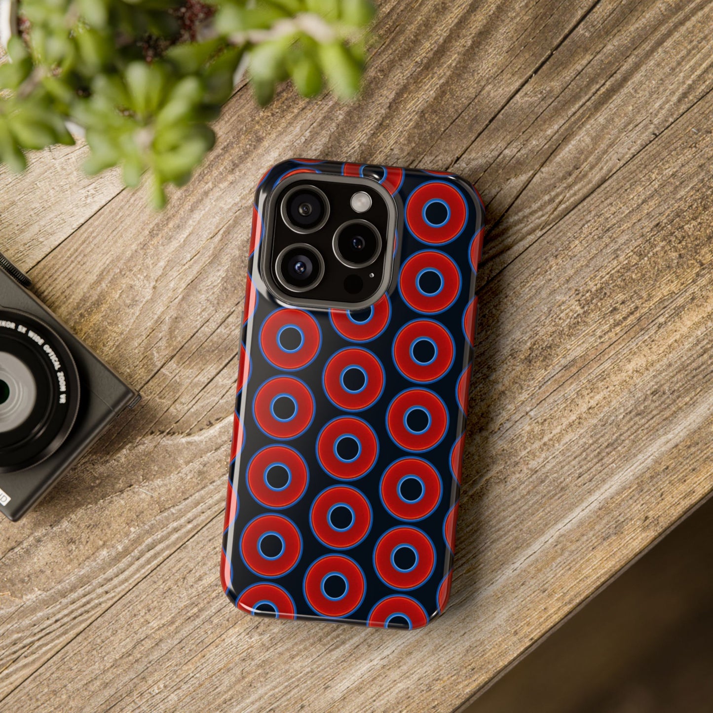 Magnetic Tough Donut Case - red vivid donut print w/blue charcoal background