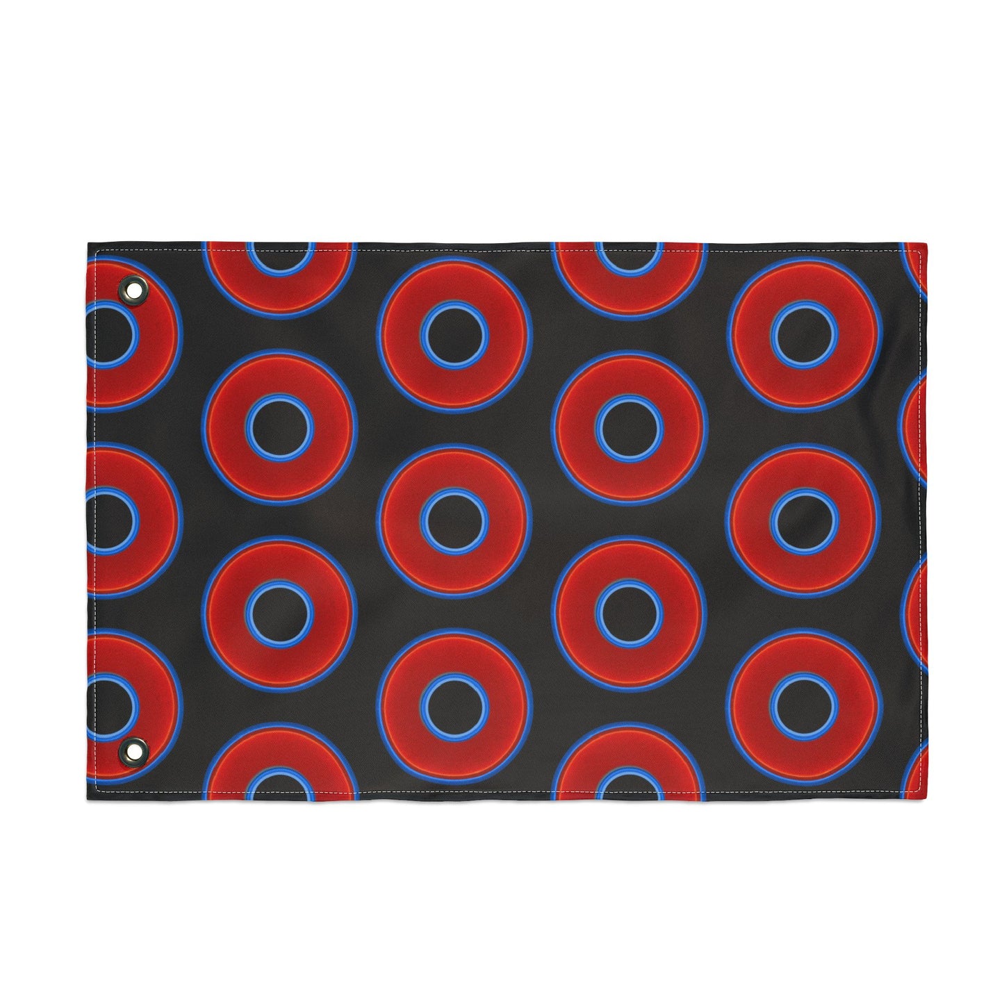 Lumpy Flagpole Sitters - Donut Flags [12" x 18"] - red vivid donut print w/black background