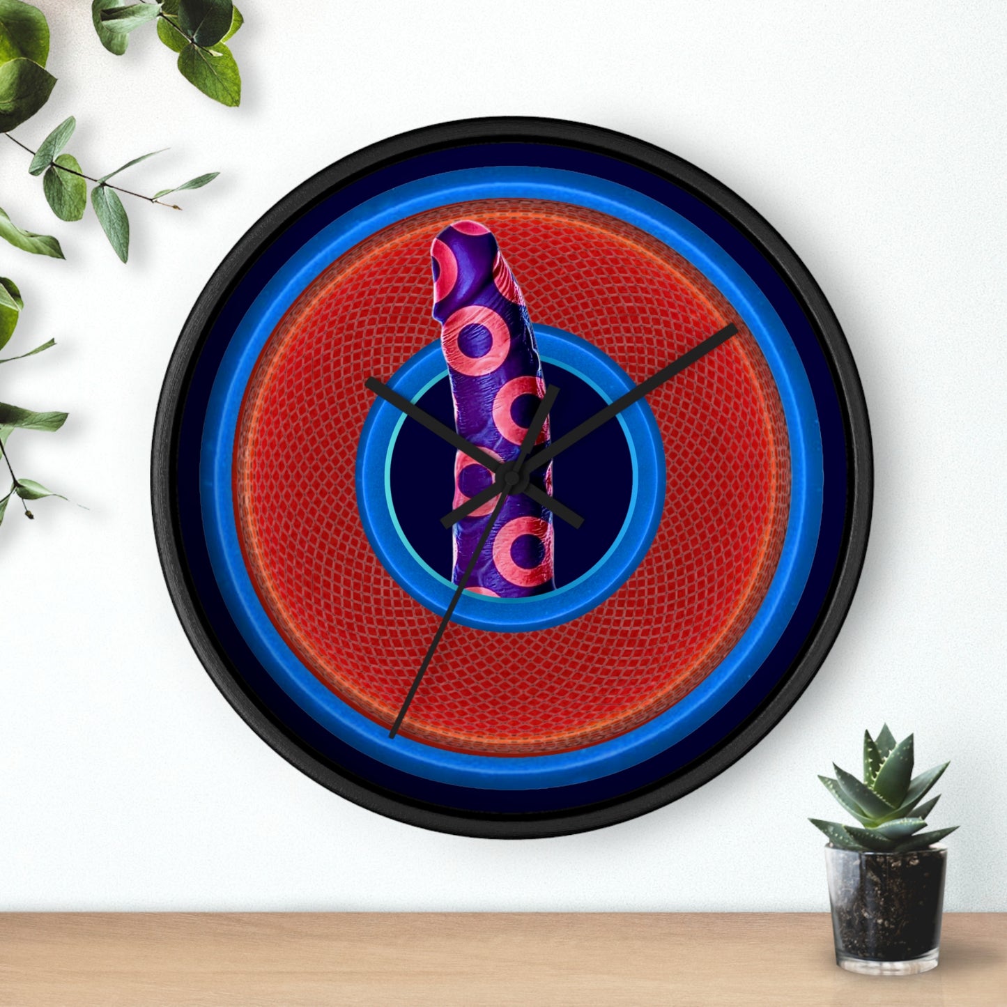Lumpy Wall Clock - "Sir Richard's Phamous Donut" - variant 1 - red rustic donut w/midnight blue background
