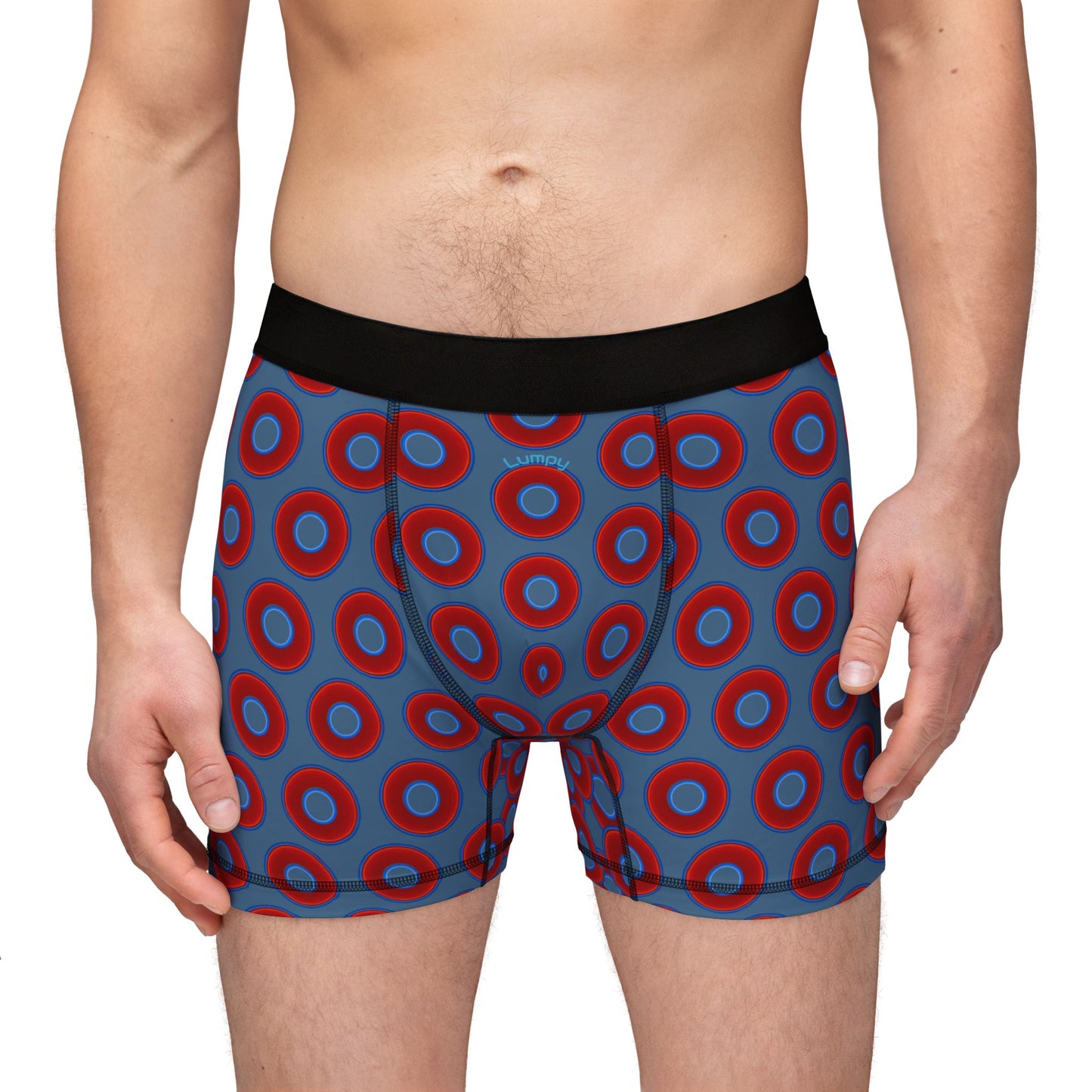 Men's Donut Boxers - red vivid donuts w/steel blue background