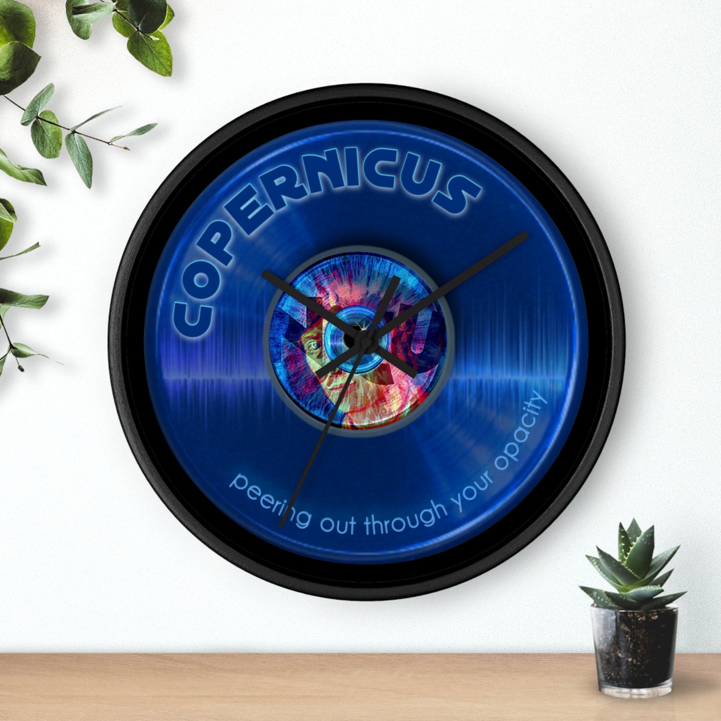 Lumpy Wall Clock - "Drunken Copernicus's Donut Watch" - variant 2 - blue vivid donut w/light blue background