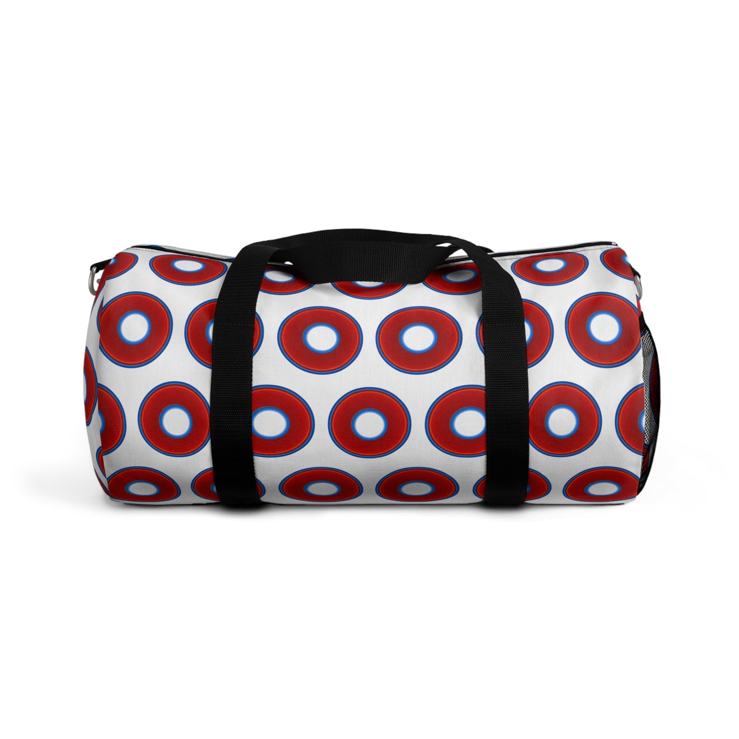 Lumpy Duffel - vivid red donuts w/white background