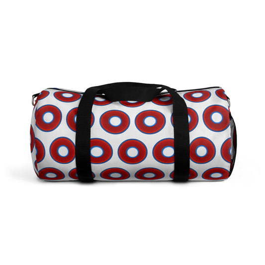 Lumpy Duffel - vivid red donuts w/white background