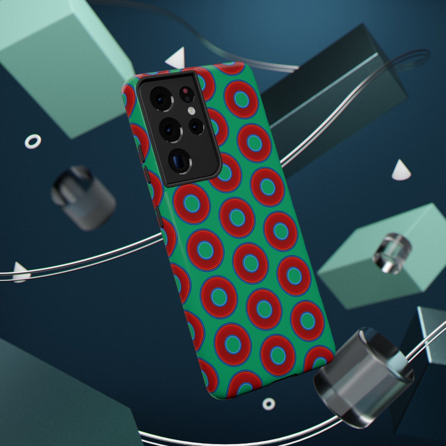 Impact-Resistant Lumpy Donut Case - red vivid donut print w/jade green background