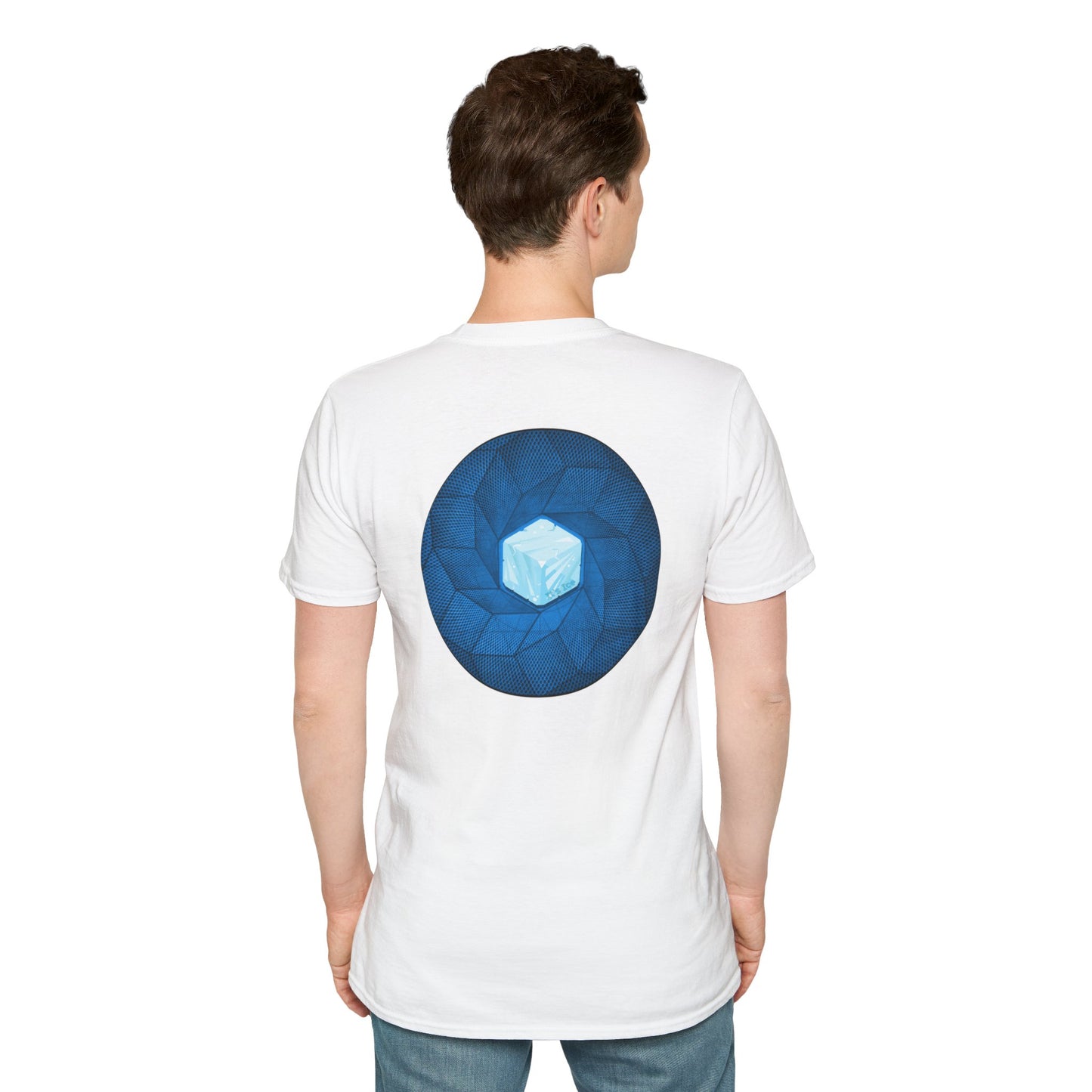 Coffee Traders Tee - Unisex Soft-Style - "Tasty Coffee" - paradoxical donut/cubed blue donut - variant 2 - logo front/It's Ice Cube's back