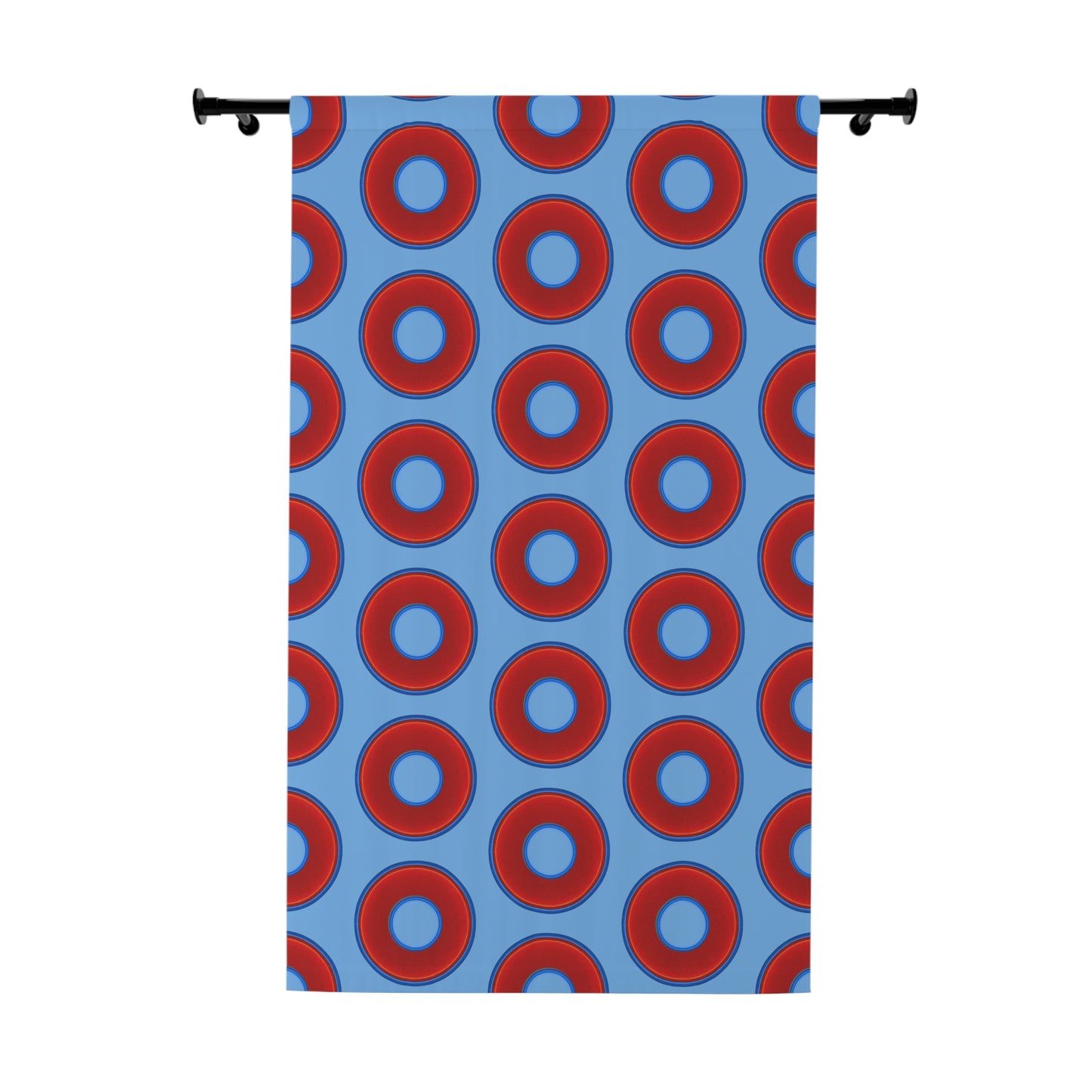 Lump's Heady Curtain w/Donuts - vivid red donut print - w/light blue background - [*1 Piece / 50" x 84"]