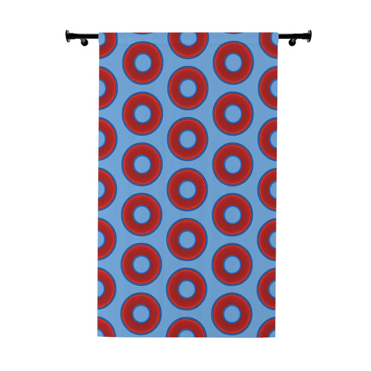 Lump's Heady Curtain w/Donuts - vivid red donut print - w/light blue background - [*1 Piece / 50" x 84"]