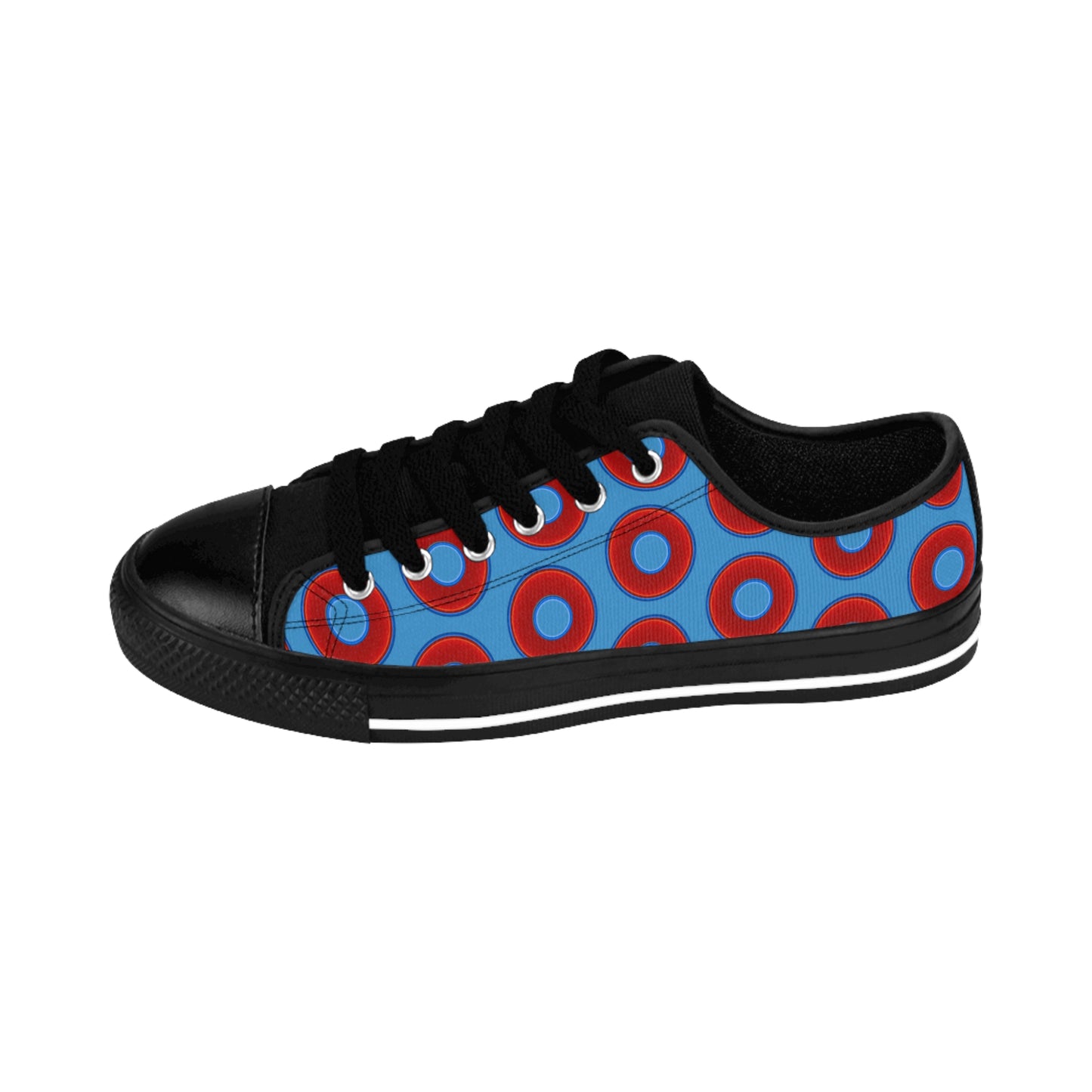 Men's Cushiony Convectors - Low Top - large red vivid donut print w/light steel blue background