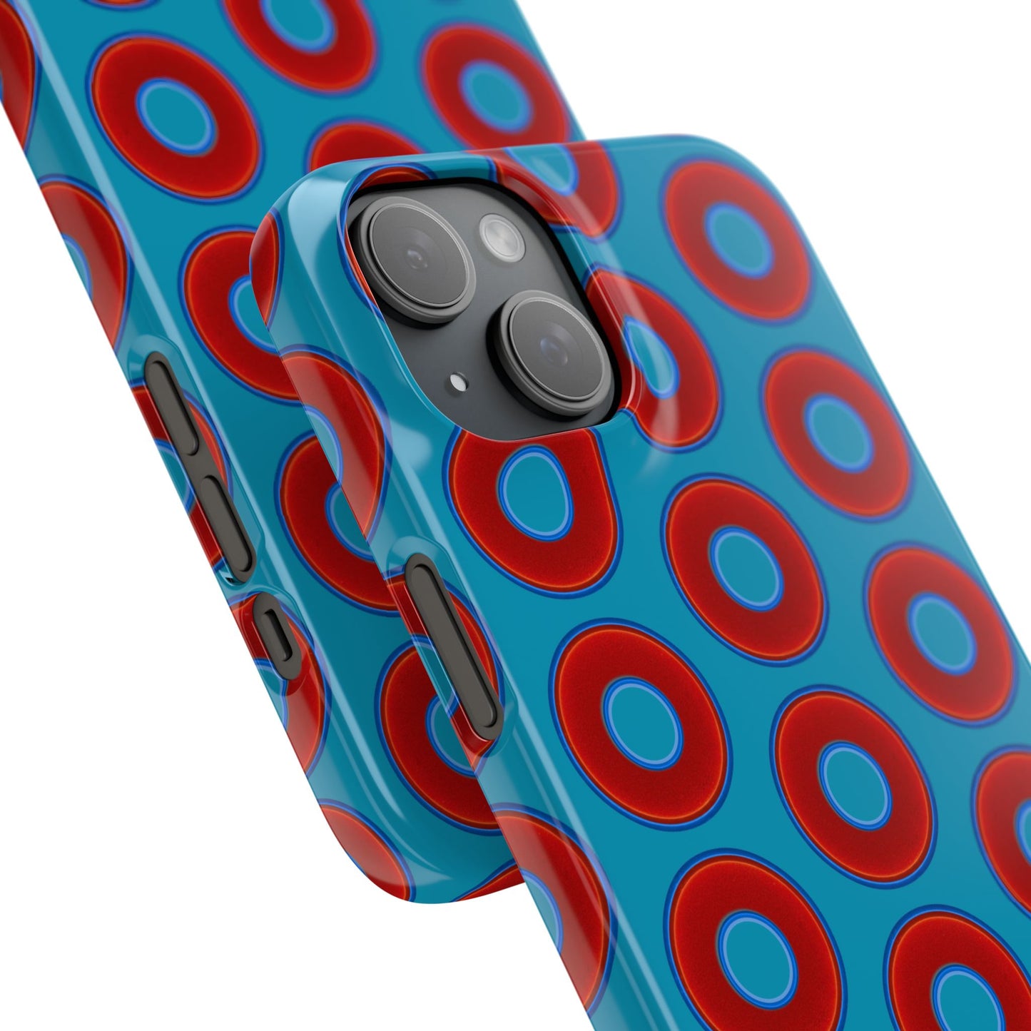 Lumpy Donut Snap Case - red vivid donut print w/aquamarine blue background