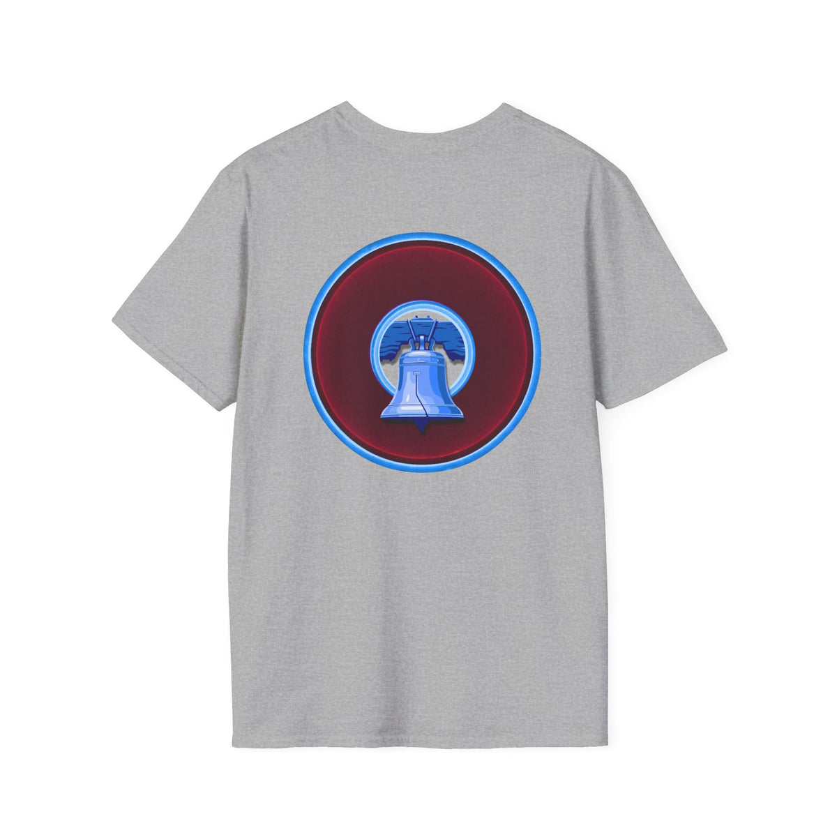 Classic Donut Tee - Unisex Soft-Style - "Brotherly Donuts Jawn" - vivid dark purple-red/light blue donut