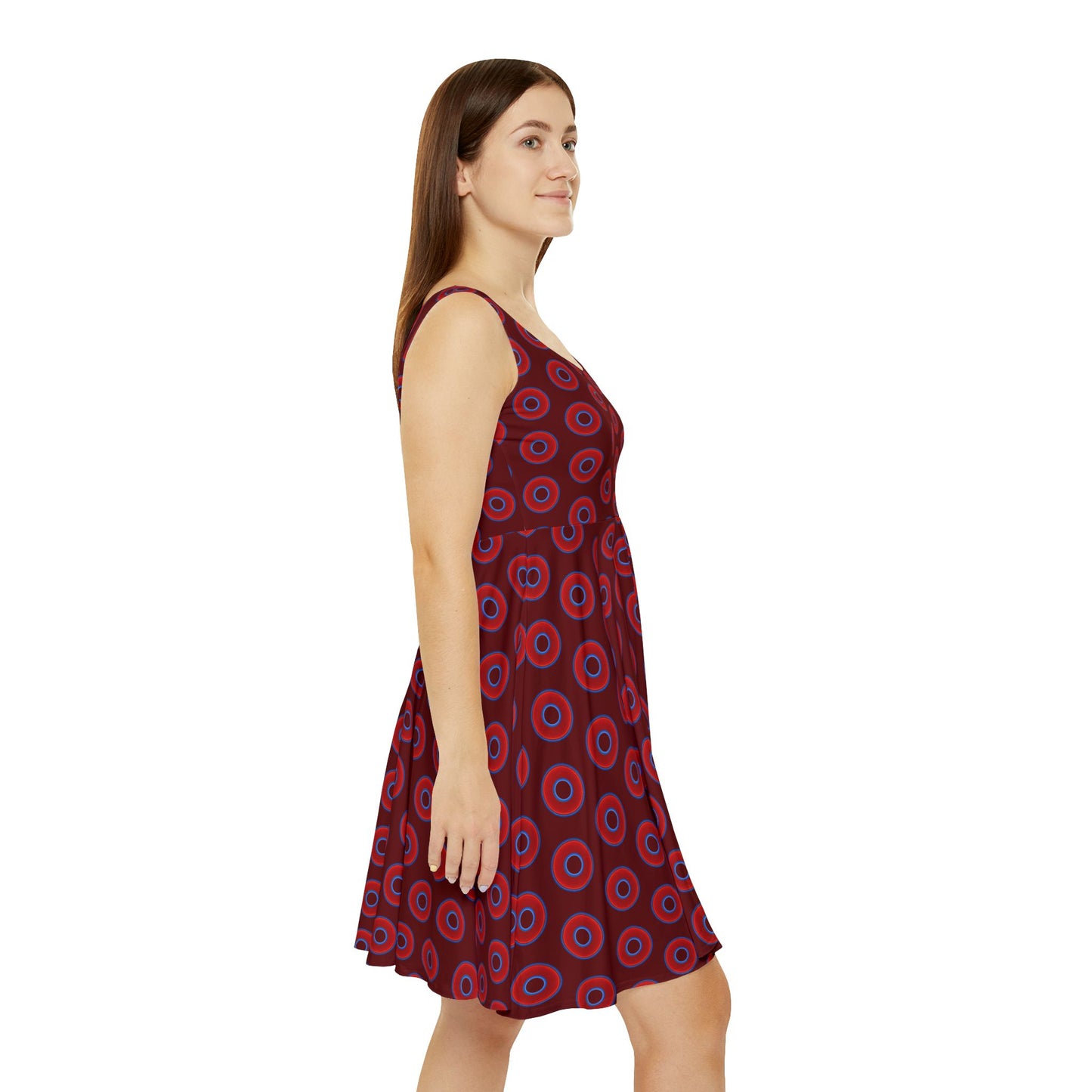 Women's Skater Donut Dress - vivid red donut print w/dark red background