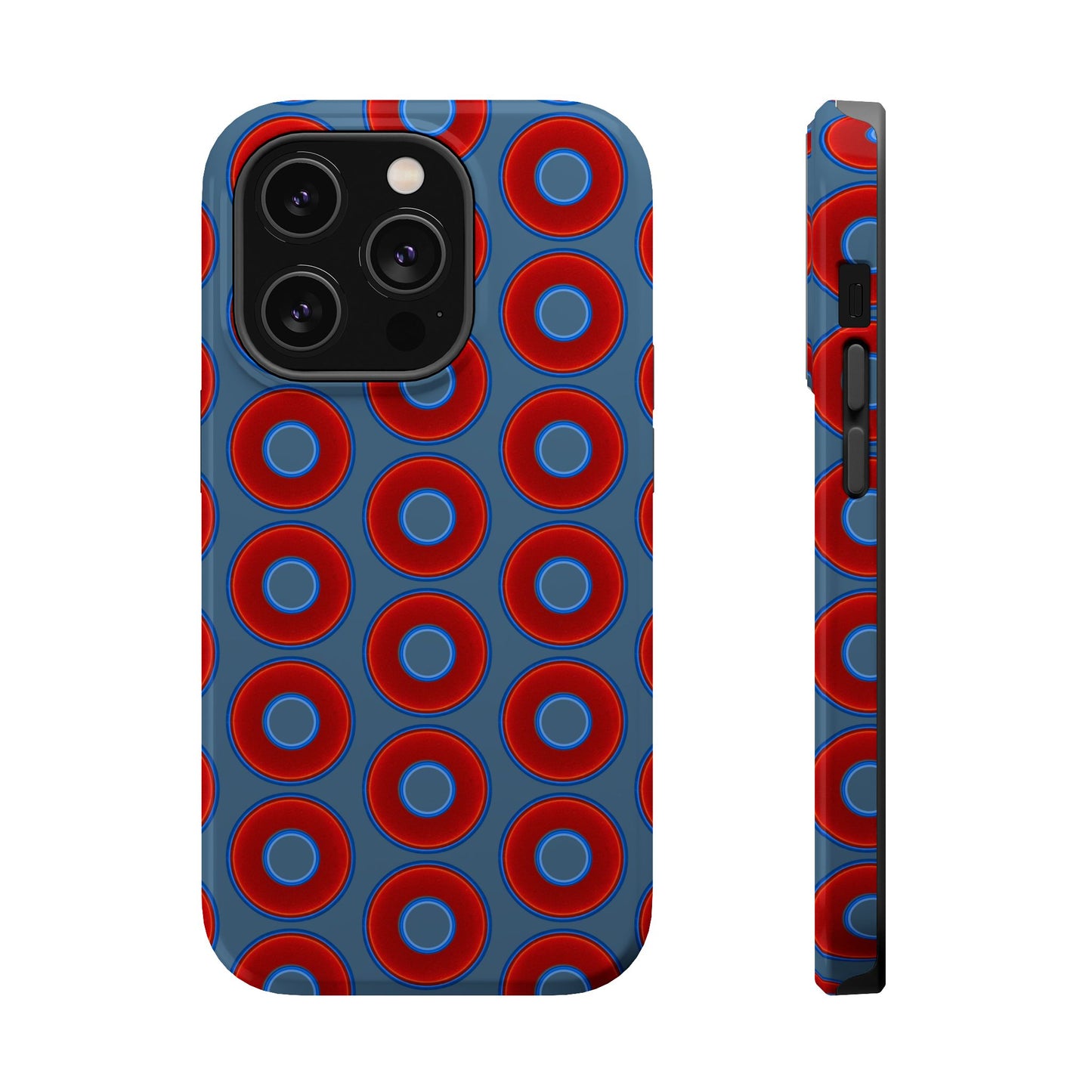 Magnetic Tough Donut Case - red vivid donut print w/steel blue background