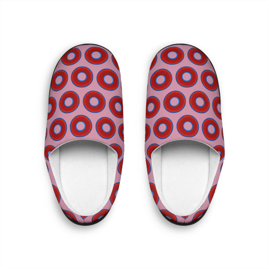 Men's Lumpy Slippers - red vivid donut print w/pale magenta background