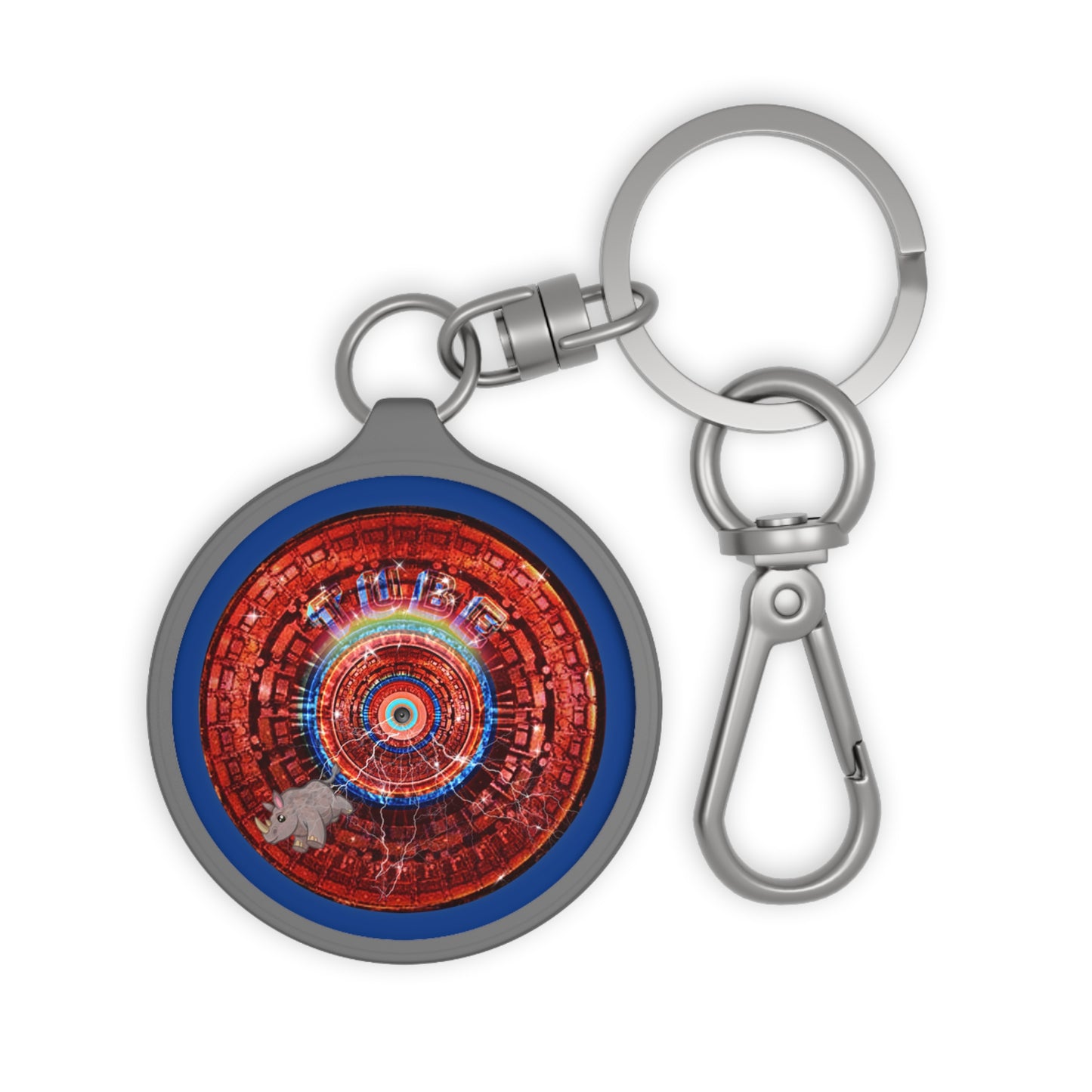 Lumpy Donut Keychain - "Rhinos Do Run From Thunder" - series 1.0 - variant 2 - red/blue donut