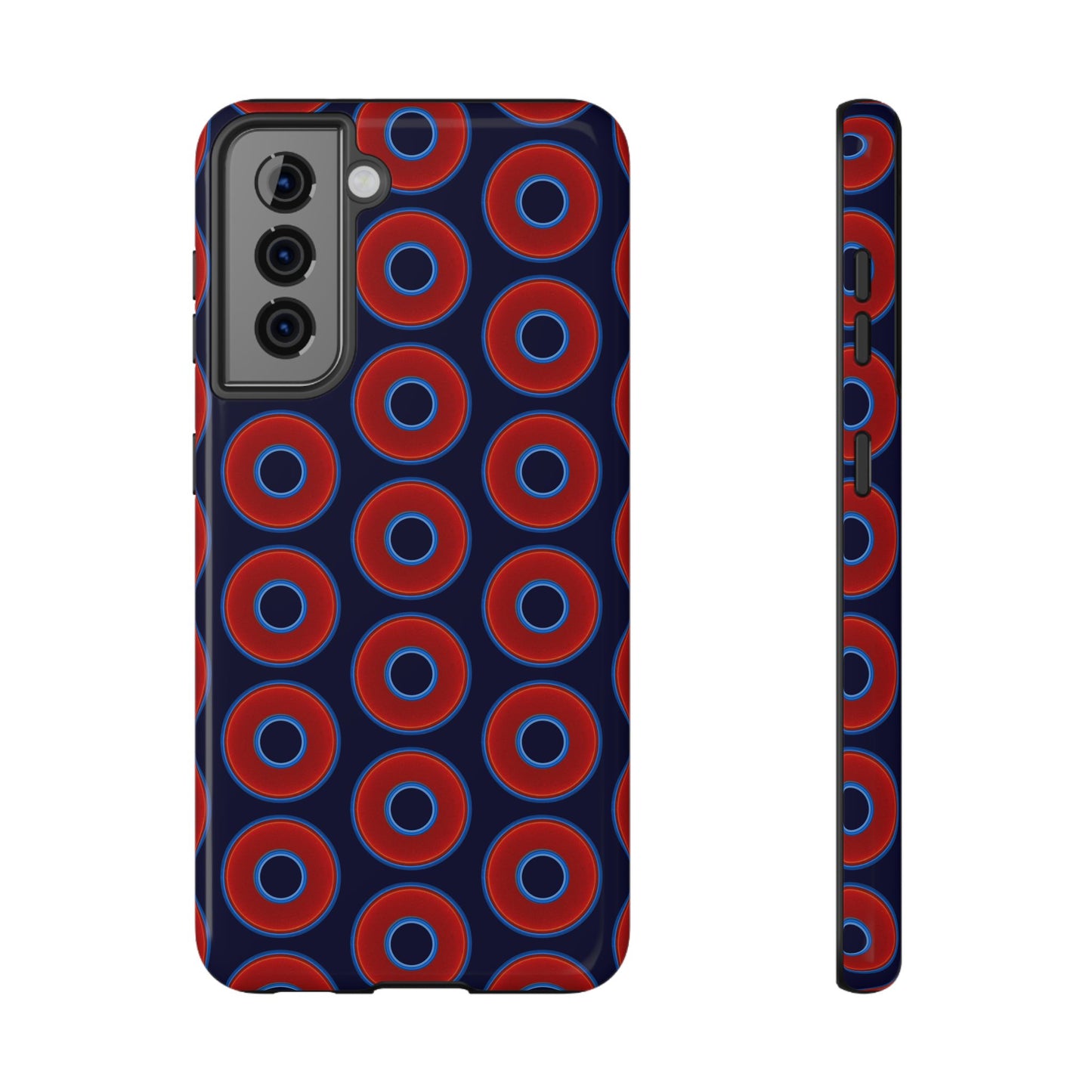 Impact-Resistant Lumpy Donut Case - red vivid donut print w/midnight blue background