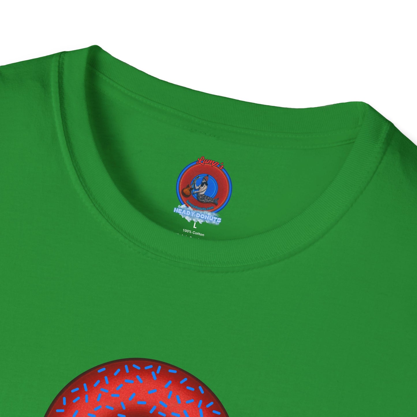 Classic Donut Tee - Unisex Soft-Style - "Plain Plump Donut w/" - plump red donut w/blue sprinkles