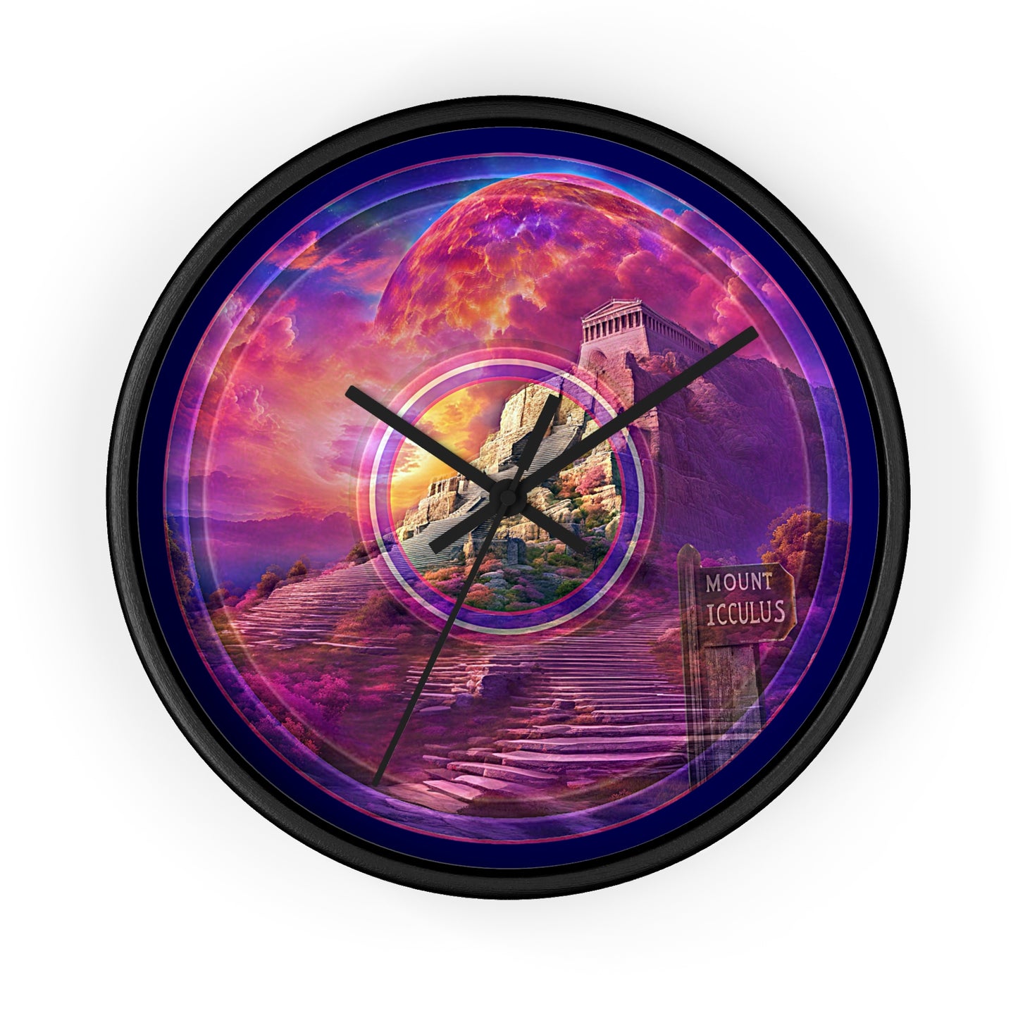 Lumpy Wall Clock - "Icculus Mountain Fresh Donut Clock" - vivid purple/magenta pic donut w/navy background