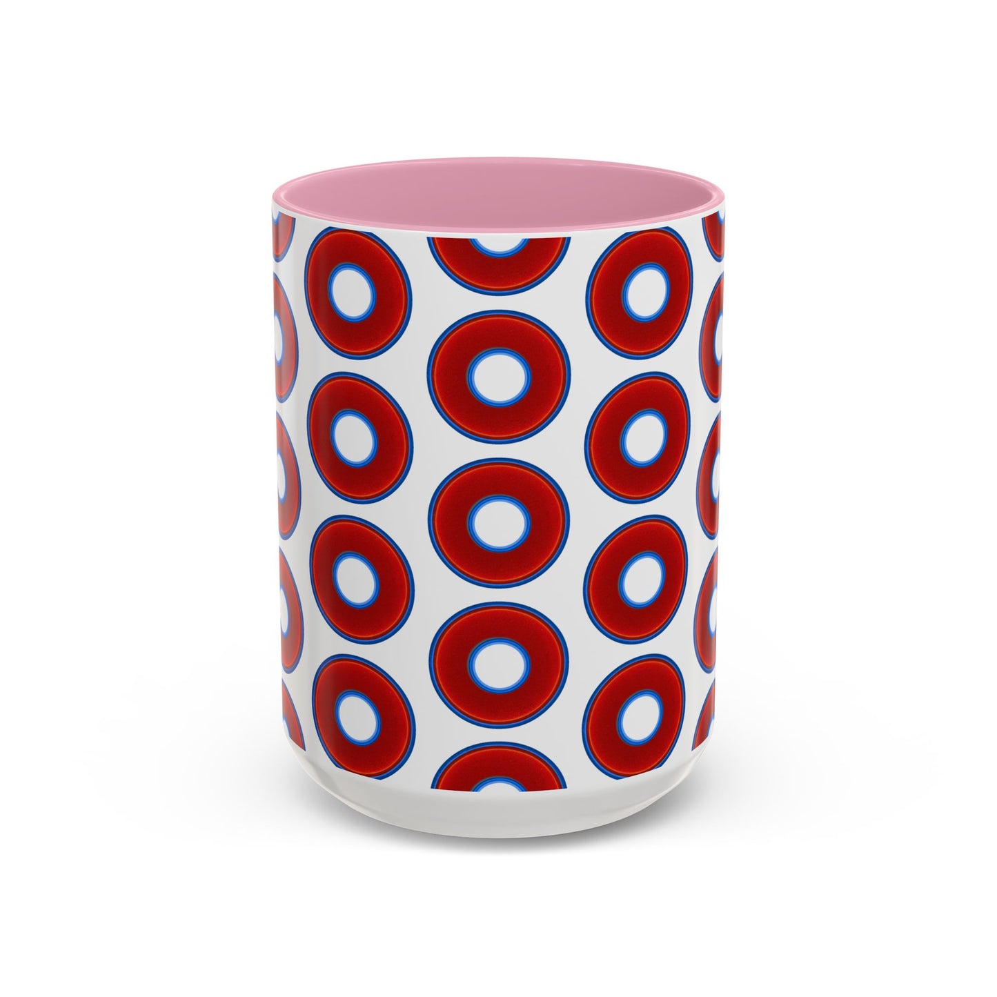 Lump's Grumpy Coffee Mug - vivid red donuts w/white background