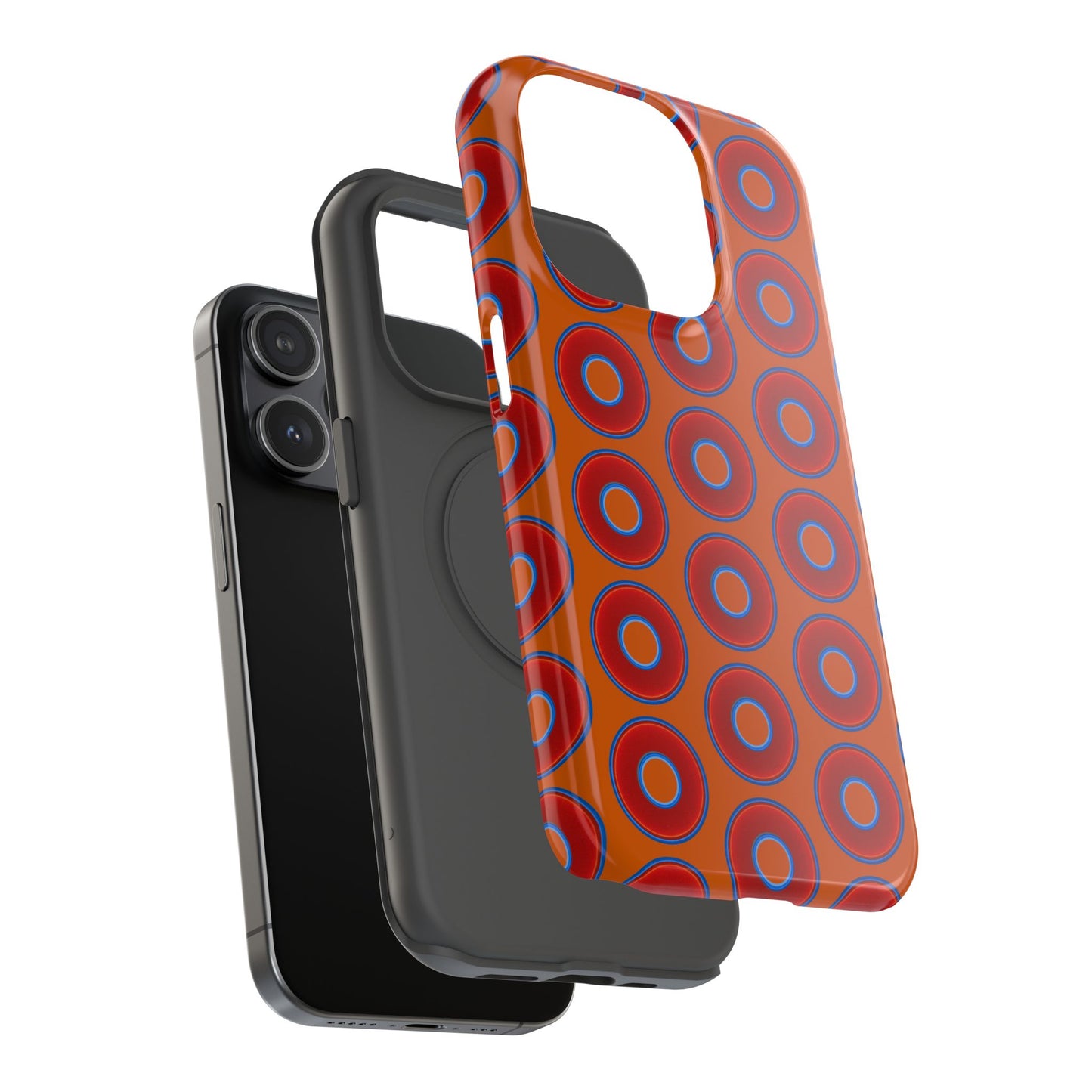 Impact-Resistant Lumpy Donut Case - red vivid donut print w/dark orange background