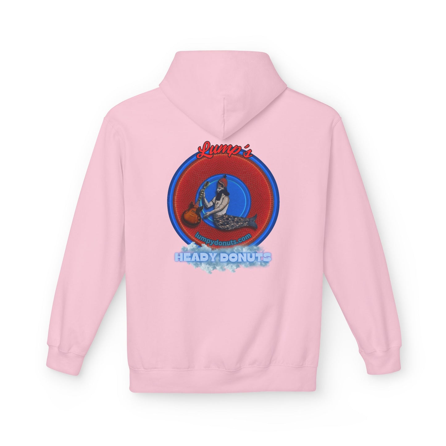 Unisex Fleece Hoodie - [Midweight Soft-style] - "Lump's Heady Logo" - w/rustic red donuts