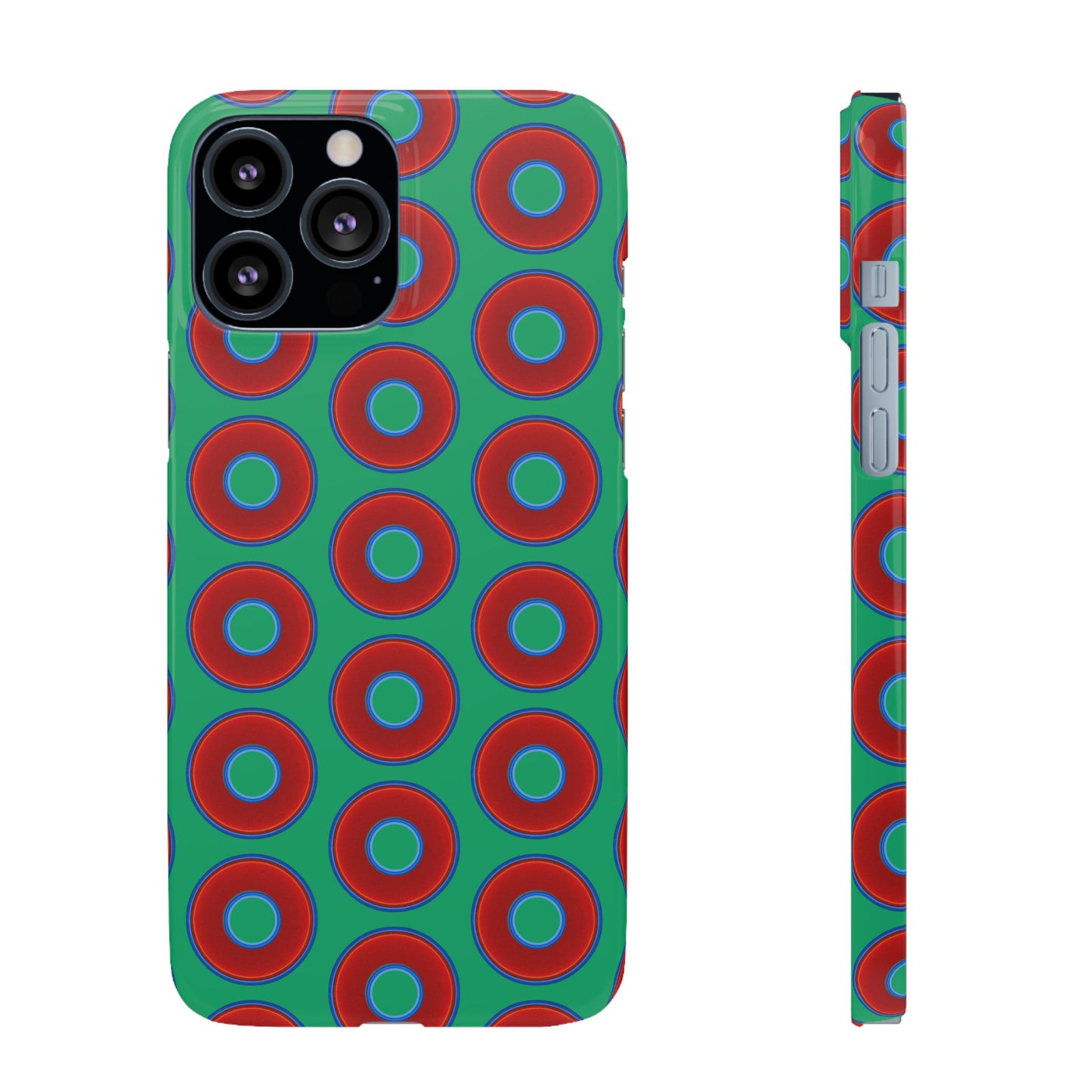 Lumpy Donut Snap Case - red vivid donut print w/jade green background