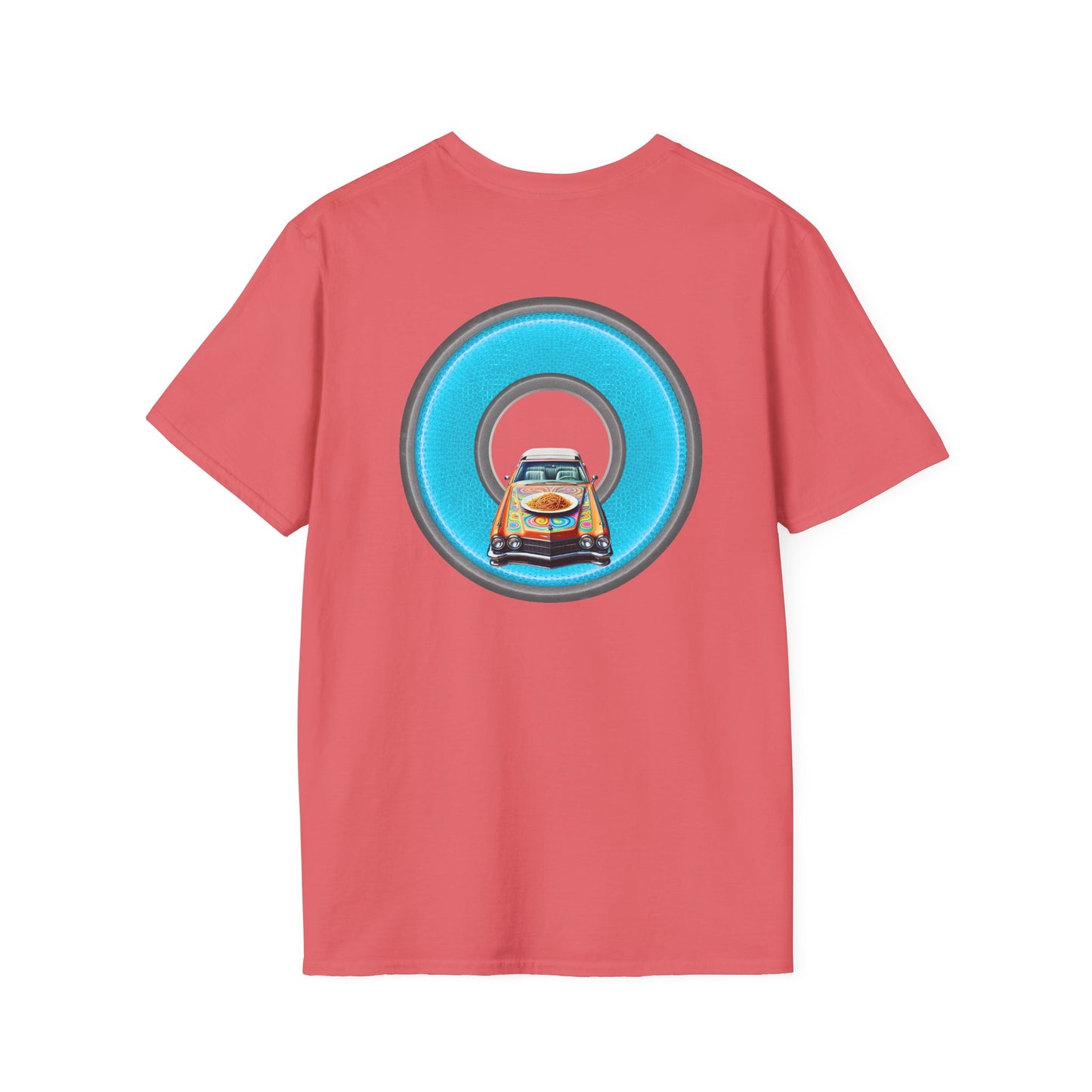 Classic Donut Tee - Unisex Soft-Style - "Cadillac Rainbow Spaghetti Incident" - series 1.0  - variant 3 - blue/gray donut