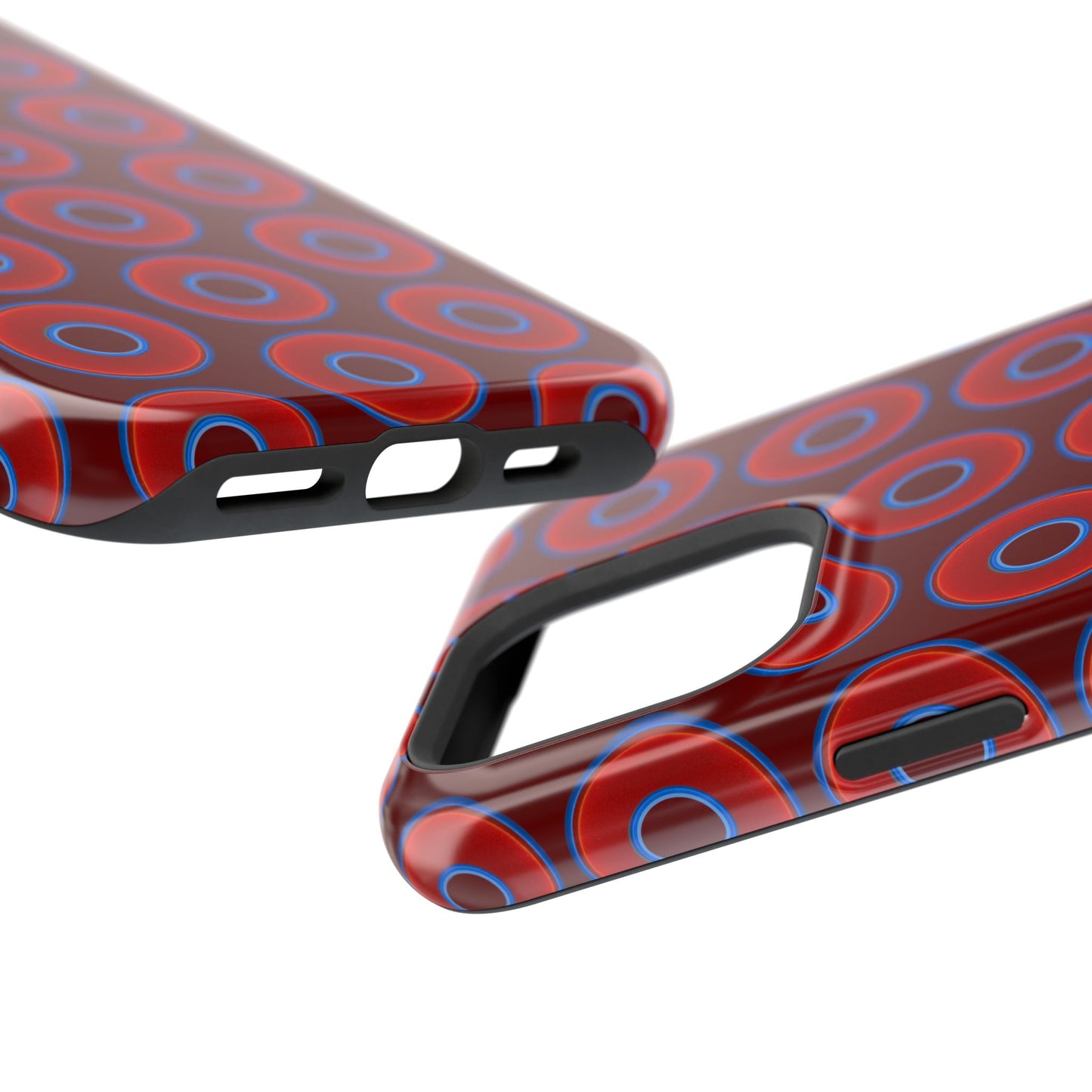 Impact-Resistant Lumpy Donut Case - red vivid donut print w/dark red background