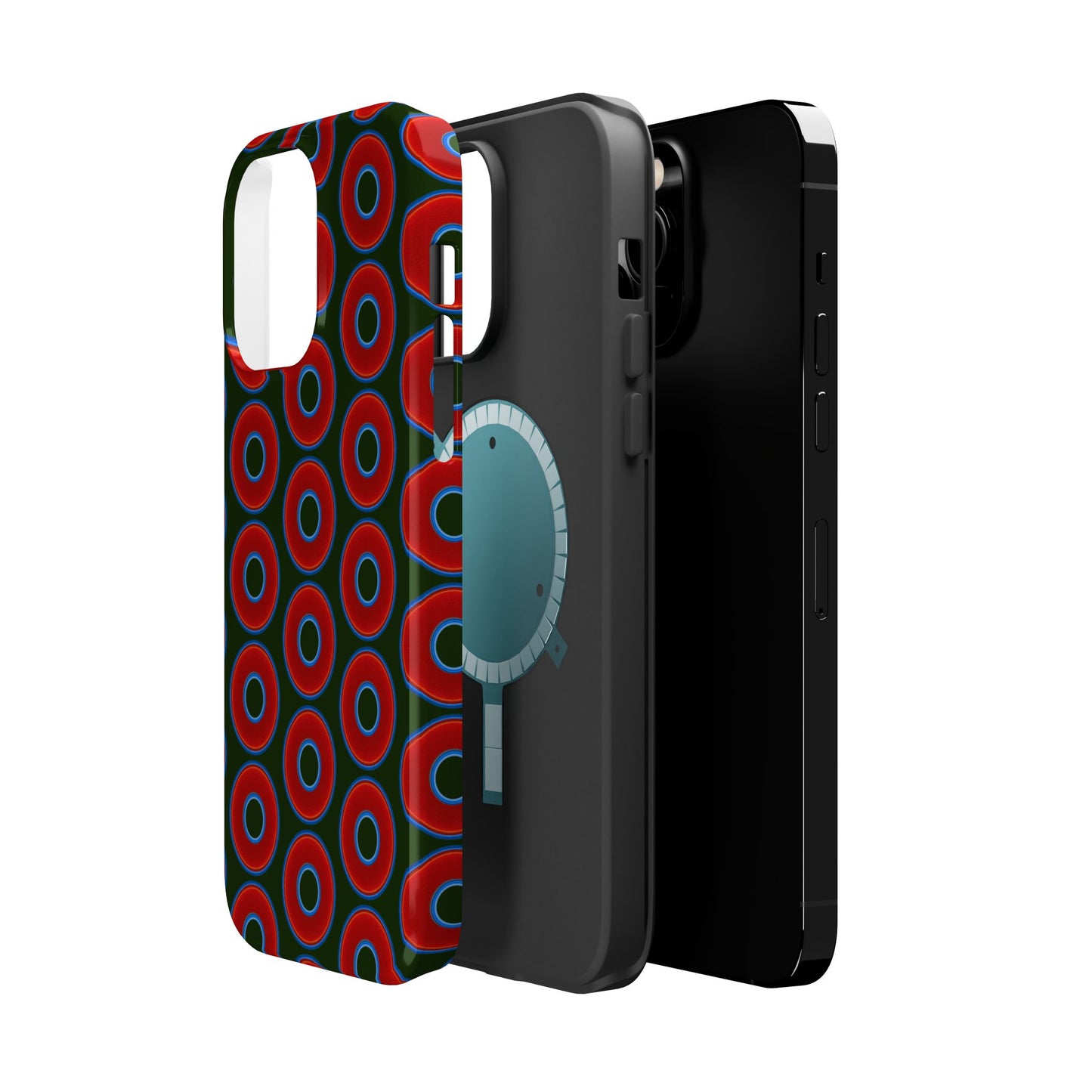Magnetic Tough Donut Case - red vivid donut print w/deep forest green background