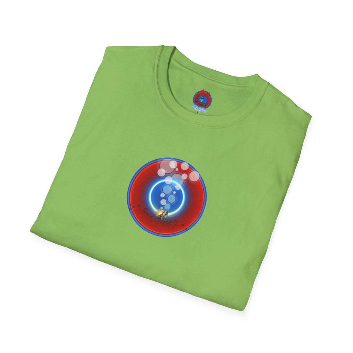 Classic Donut Tee - Unisex Soft-Style - "The Night's Incredibly Long Donut" - vivid red/blue donut