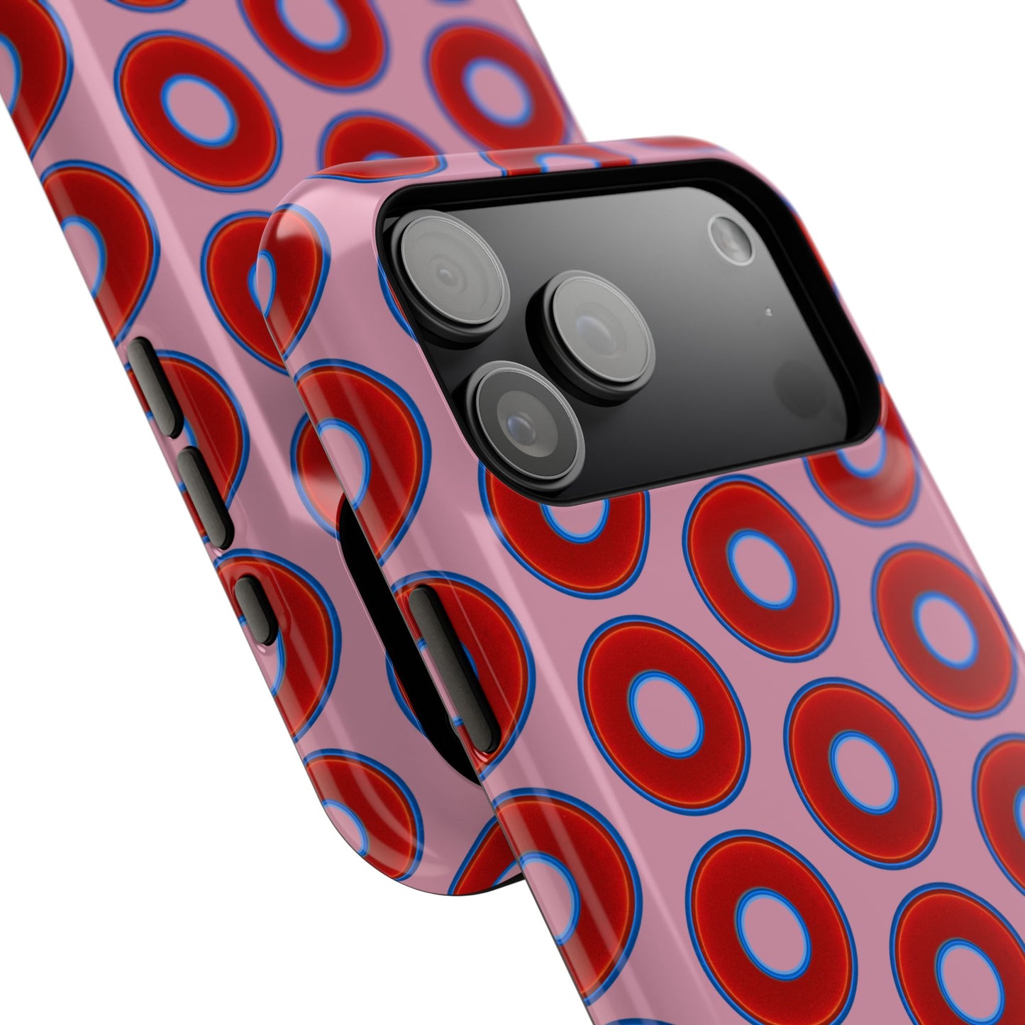 Impact-Resistant Lumpy Donut Case - red vivid donut print w/pale magenta background