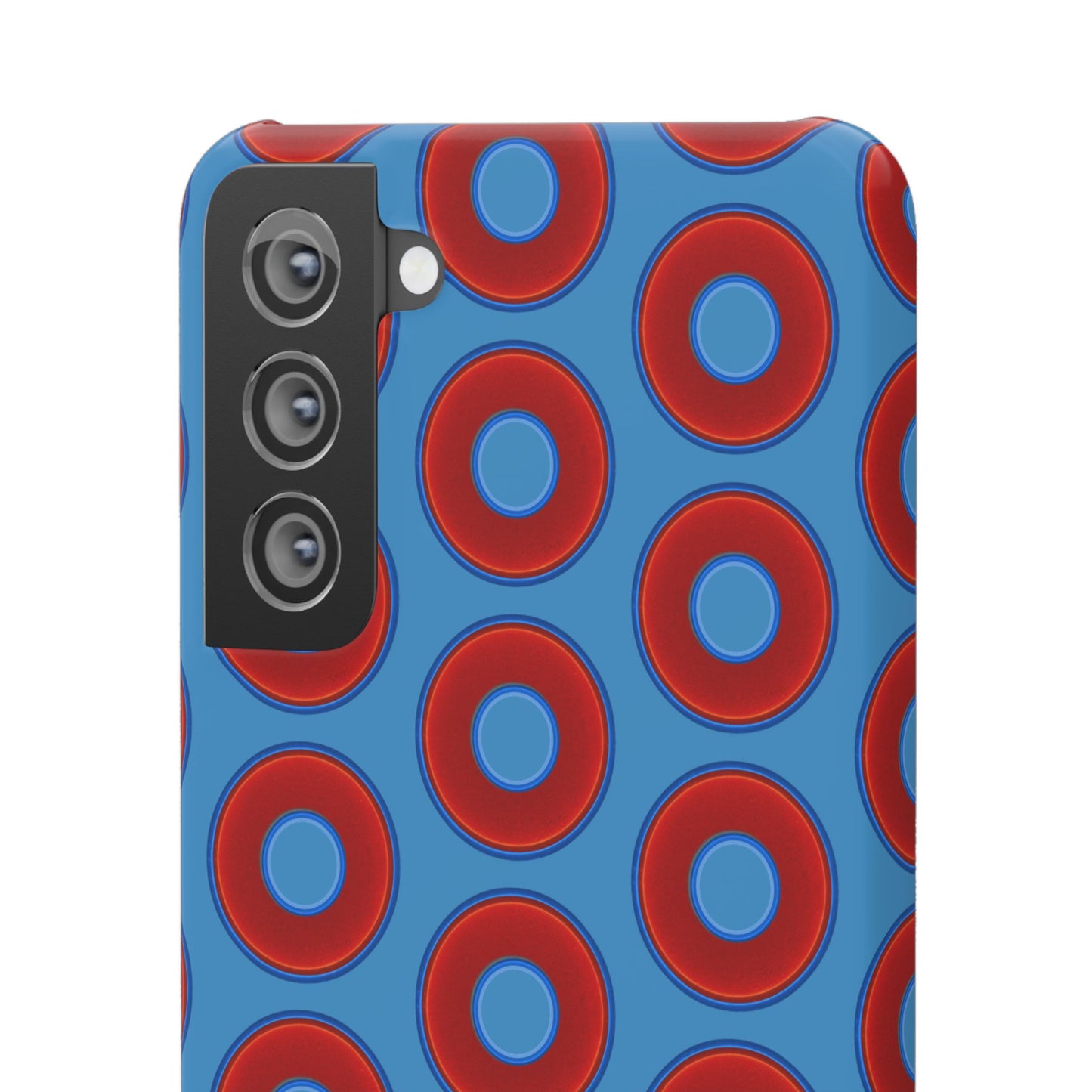 Lumpy Donut Snap Case - red vivid donut print w/light steel blue background