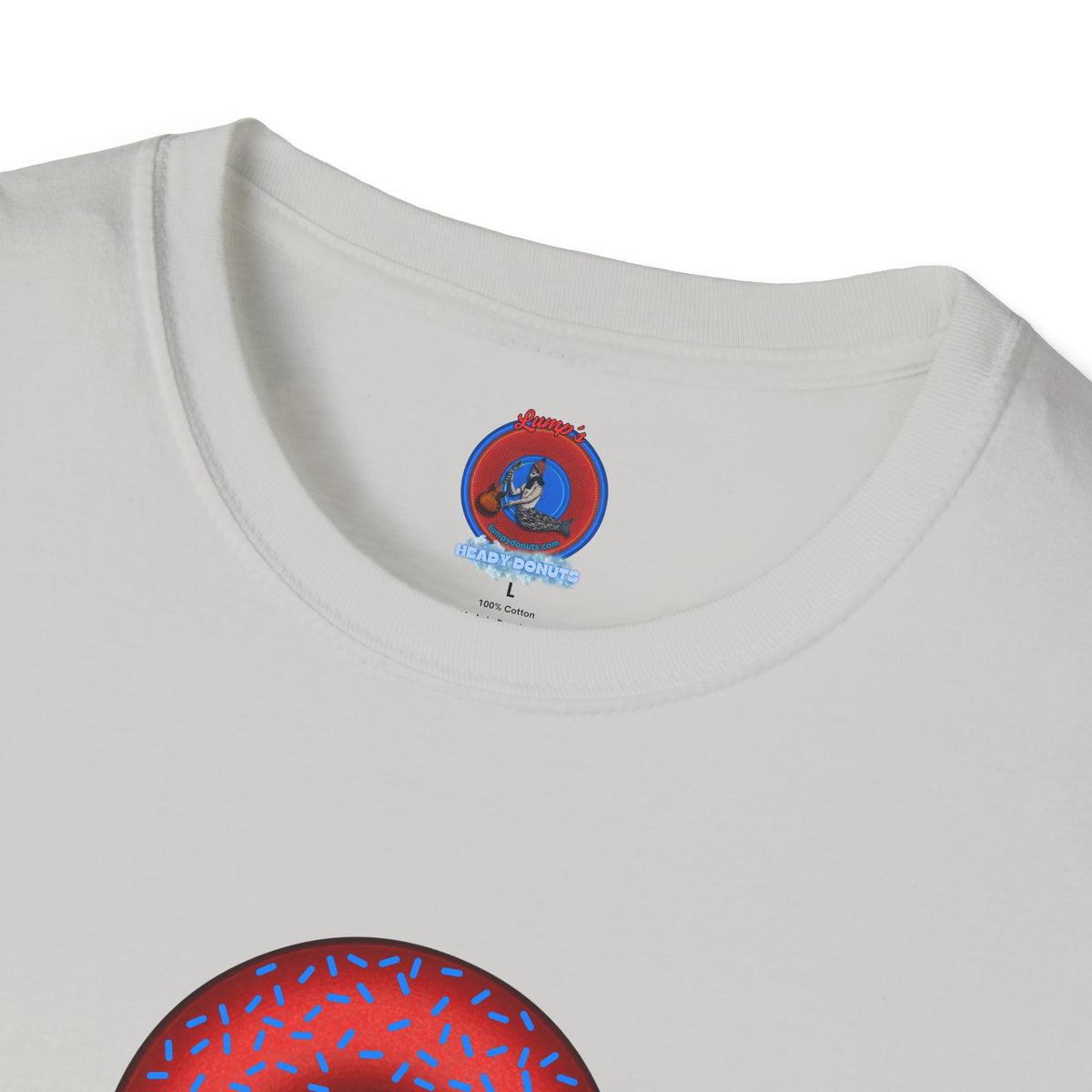 Classic Donut Tee - Unisex Soft-Style - "Plain Plump Donut w/" - plump red donut w/blue sprinkles