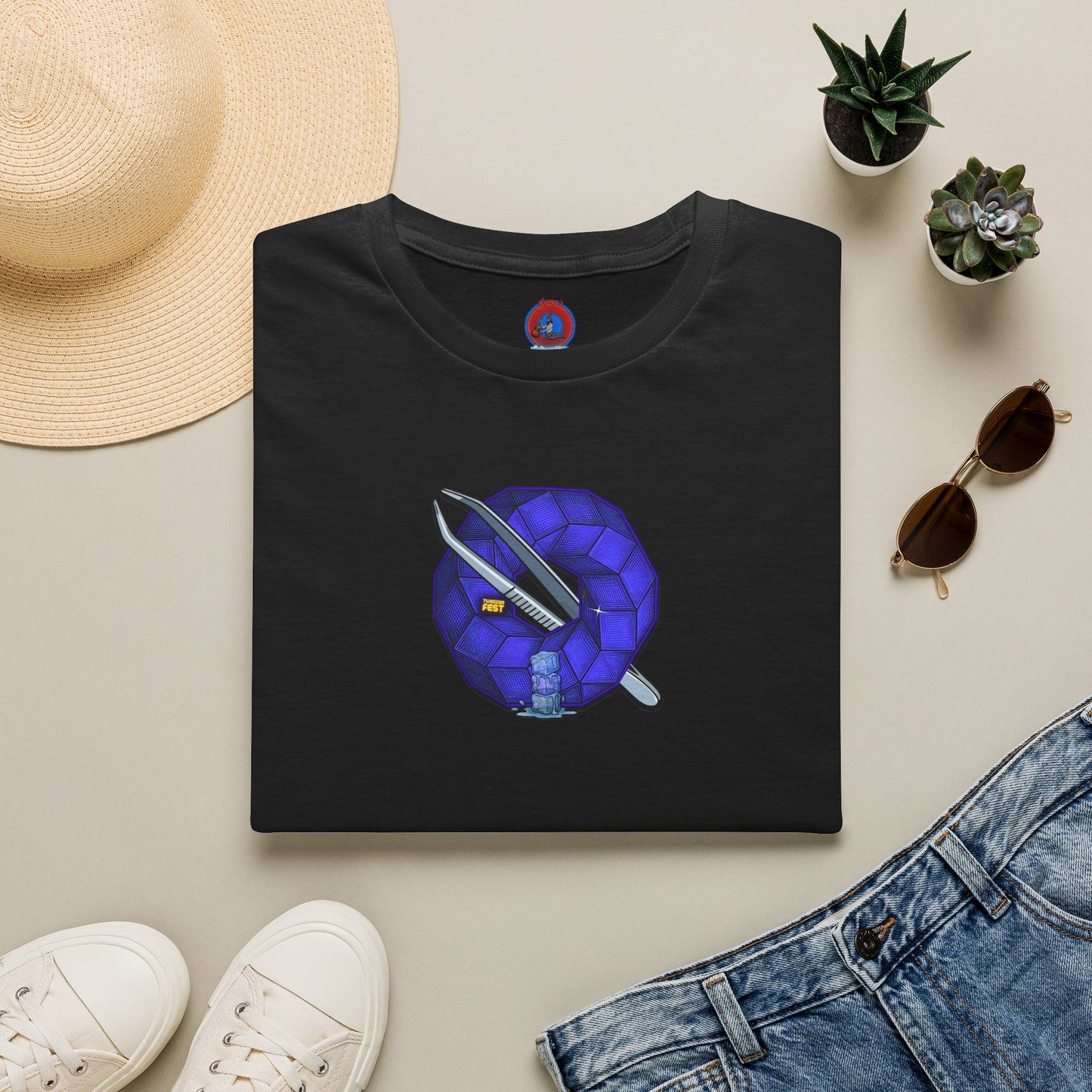 Classic Donut Tee - Unisex Soft-Style - "The Teasing Donut" - rustic dark royal blue cubed donut