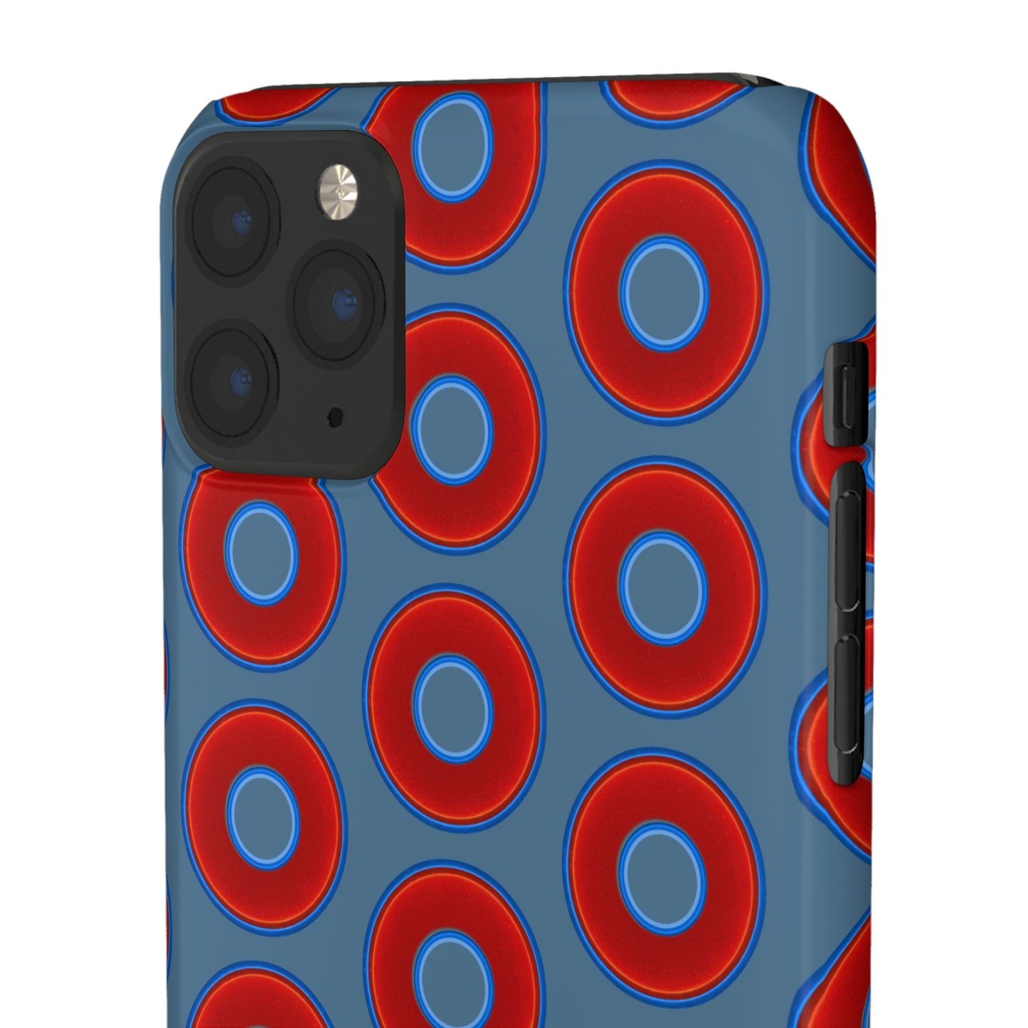 Lumpy Donut Snap Case - red vivid donut print w/steel blue background