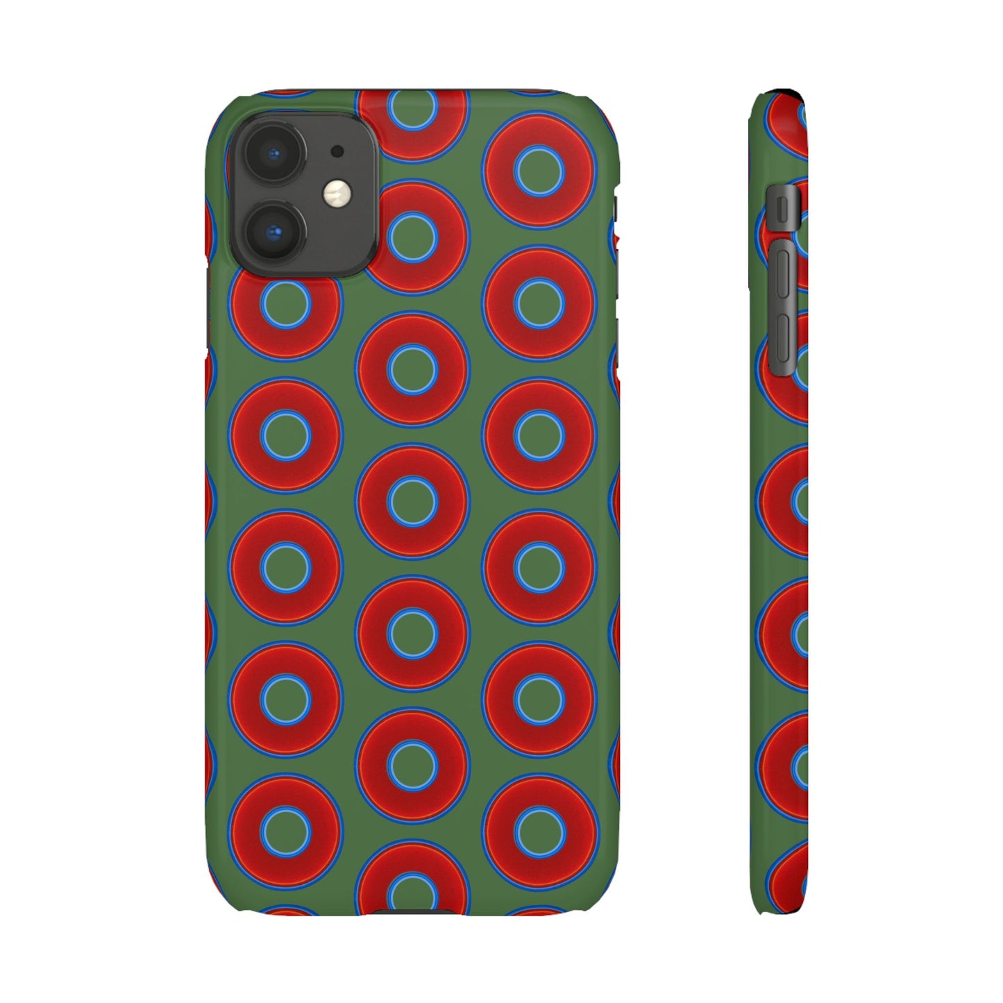 Lumpy Donut Snap Case - red vivid donut print w/dark green background