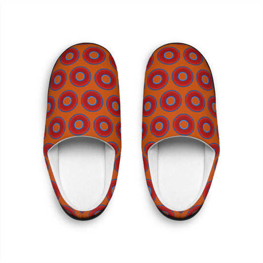 Women's Lumpy Slippers - red vivid donut print w/orange background