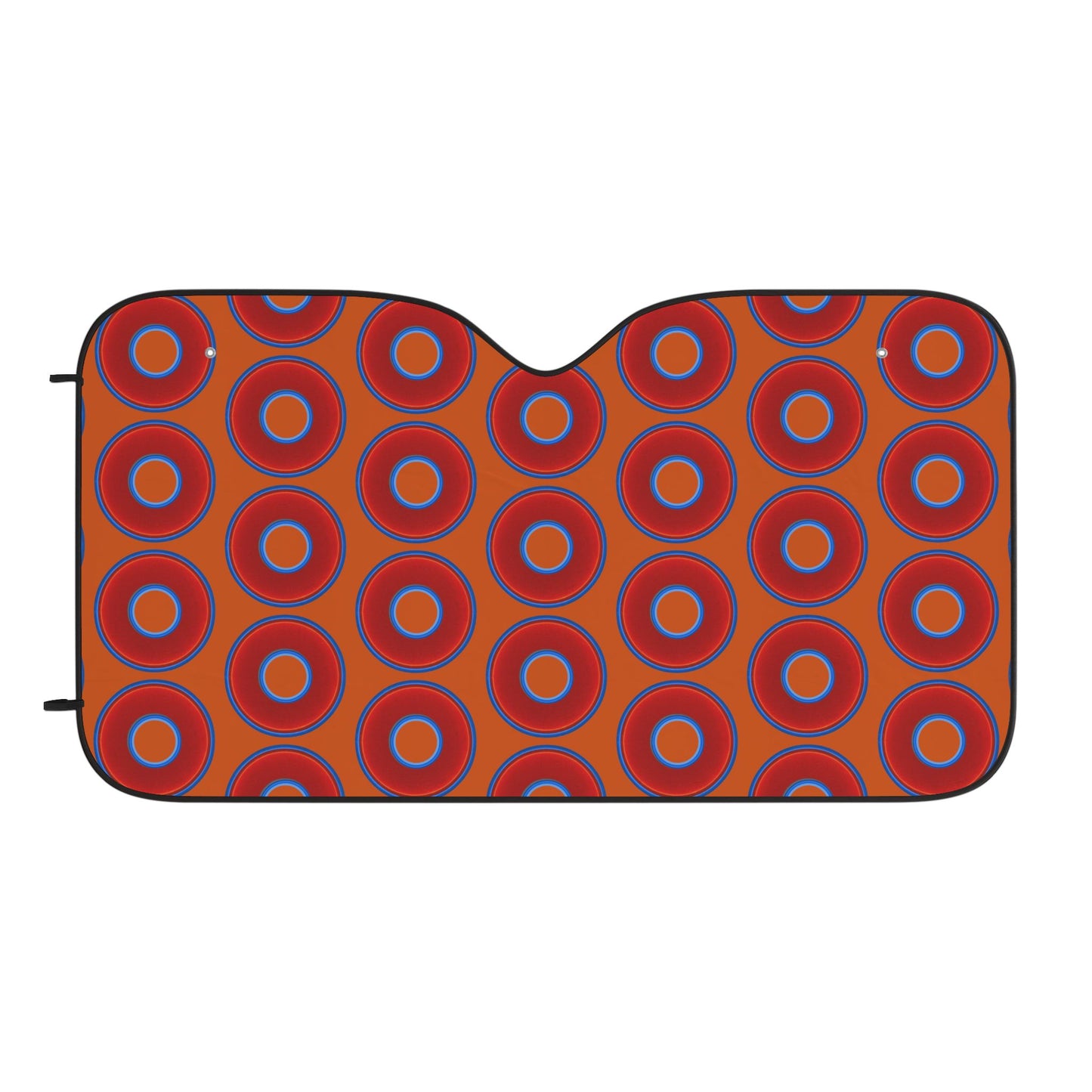 Automotive Donut Sun Shade - red vivid donuts w/dark orange background