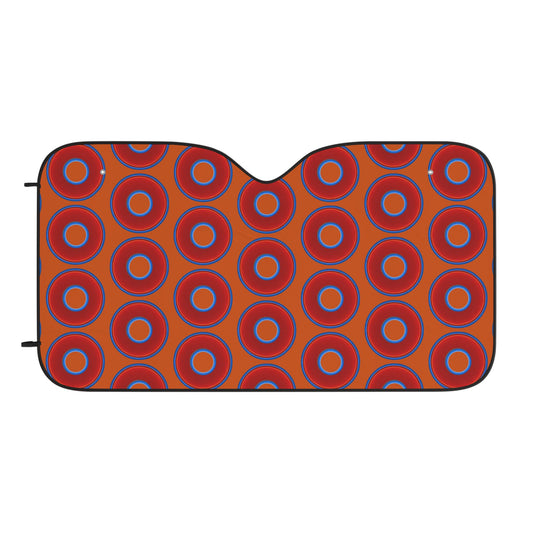 Automotive Donut Sun Shade - red vivid donuts w/dark orange background