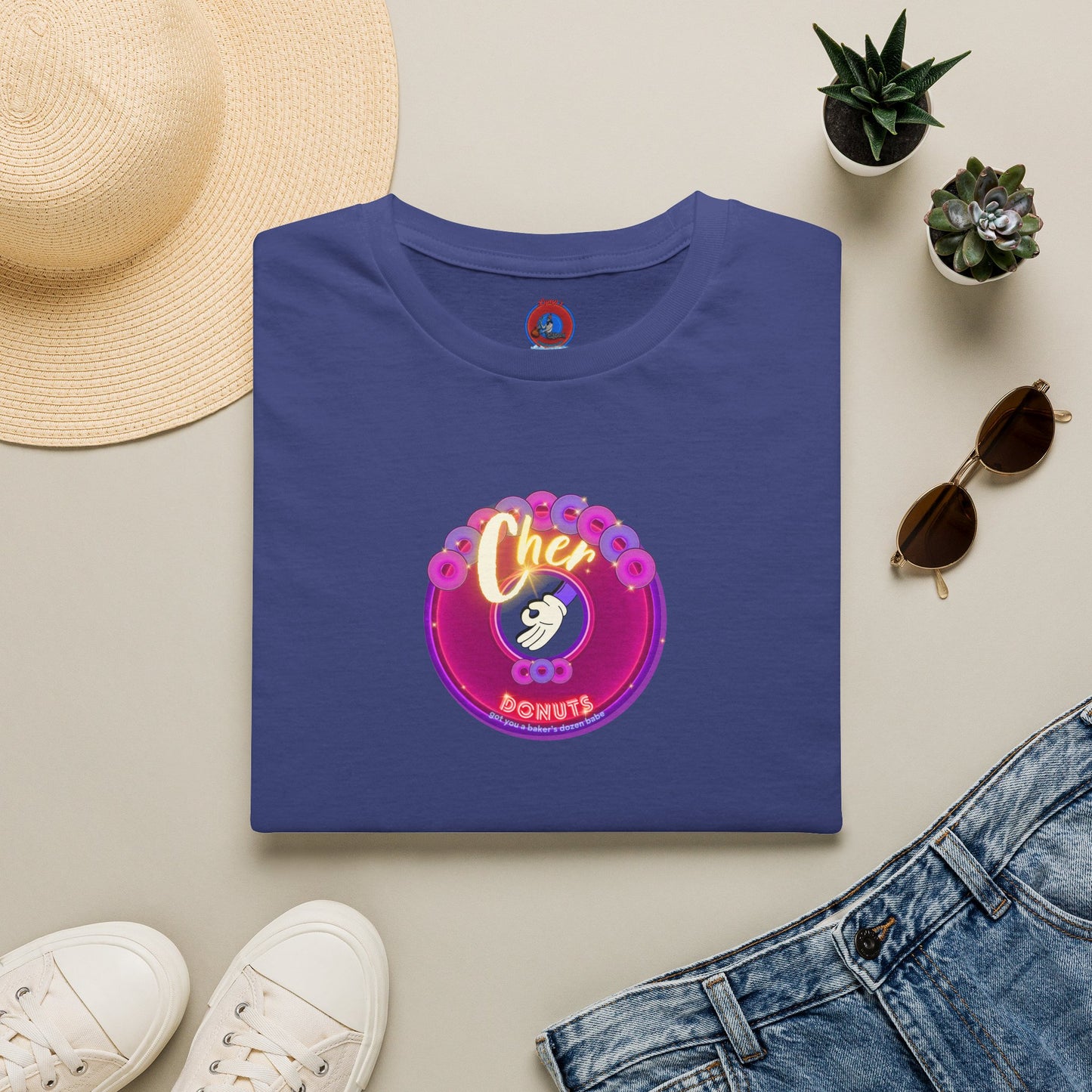 Classic Donut Tee - Unisex Soft-Style - "Chering is Caring Donut' - vivid magenta/purple donut