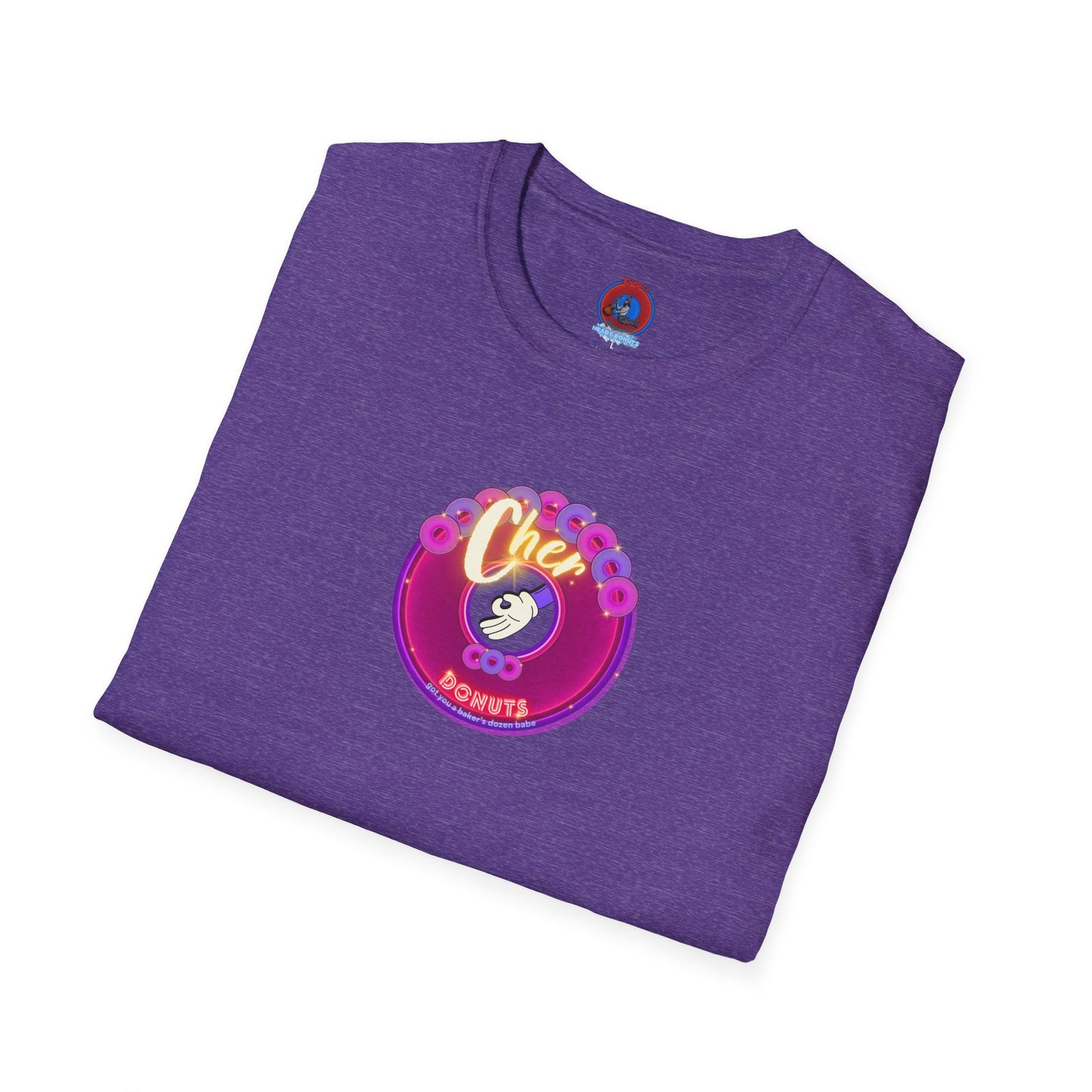 Classic Donut Tee - Unisex Soft-Style - "Chering is Caring Donut' - vivid magenta/purple donut