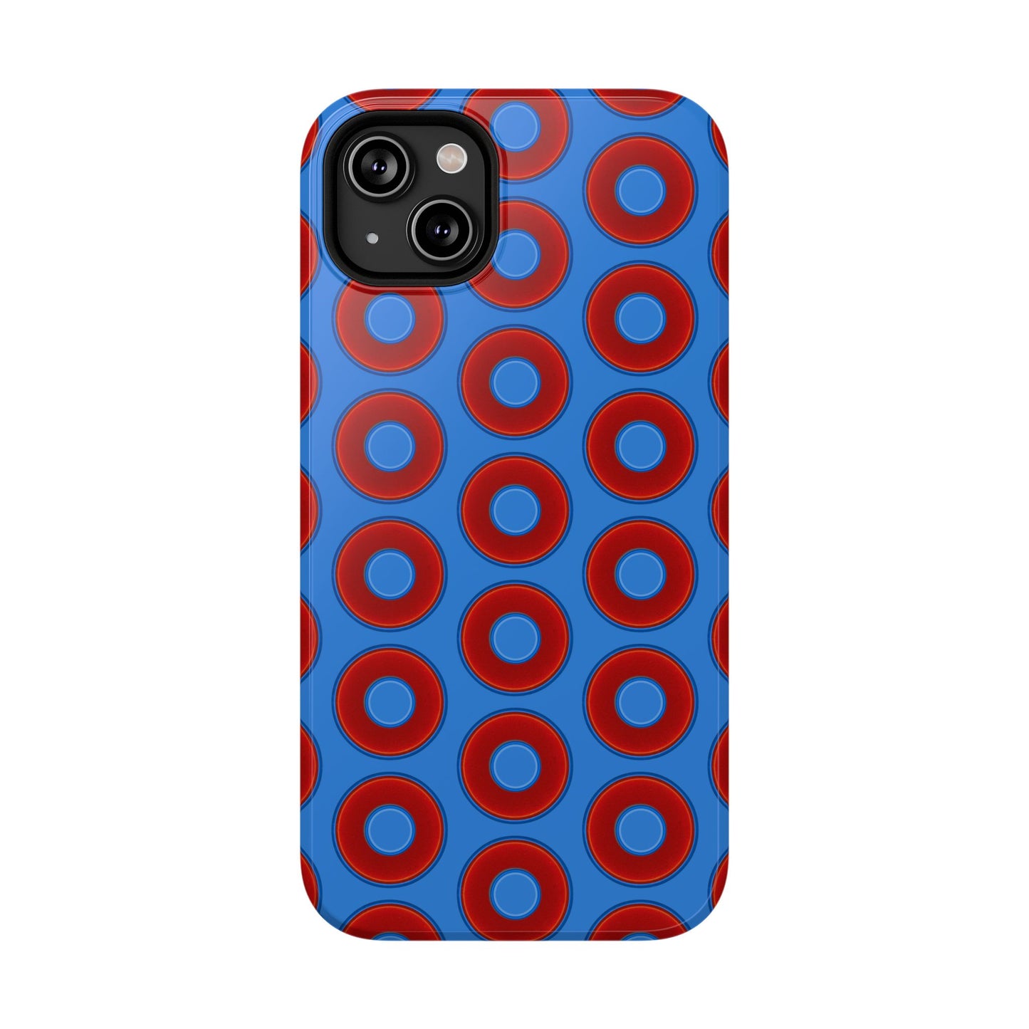 Impact-Resistant Lumpy Donut Case - red vivid donut print w/light royal blue background