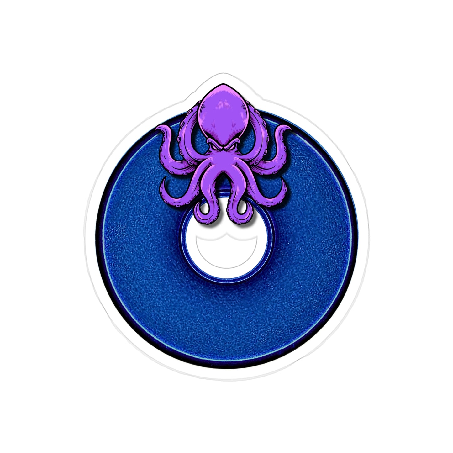Donut Bumper/Outdoor Sticker - "Roger Moore's Donut" - variant 3 - blue donut w/octopus & hole - [Die-Cut] 6"x 6"