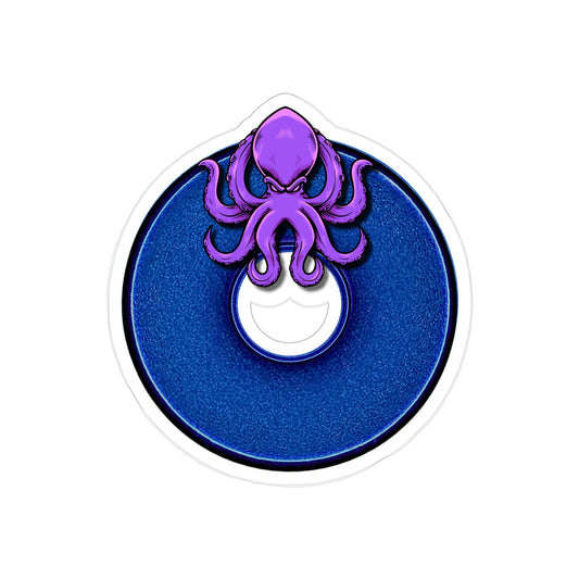 Donut Bumper/Outdoor Sticker - "Roger Moore's Donut" - variant 3 - blue donut w/octopus & hole - [Die-Cut] 6"x 6"