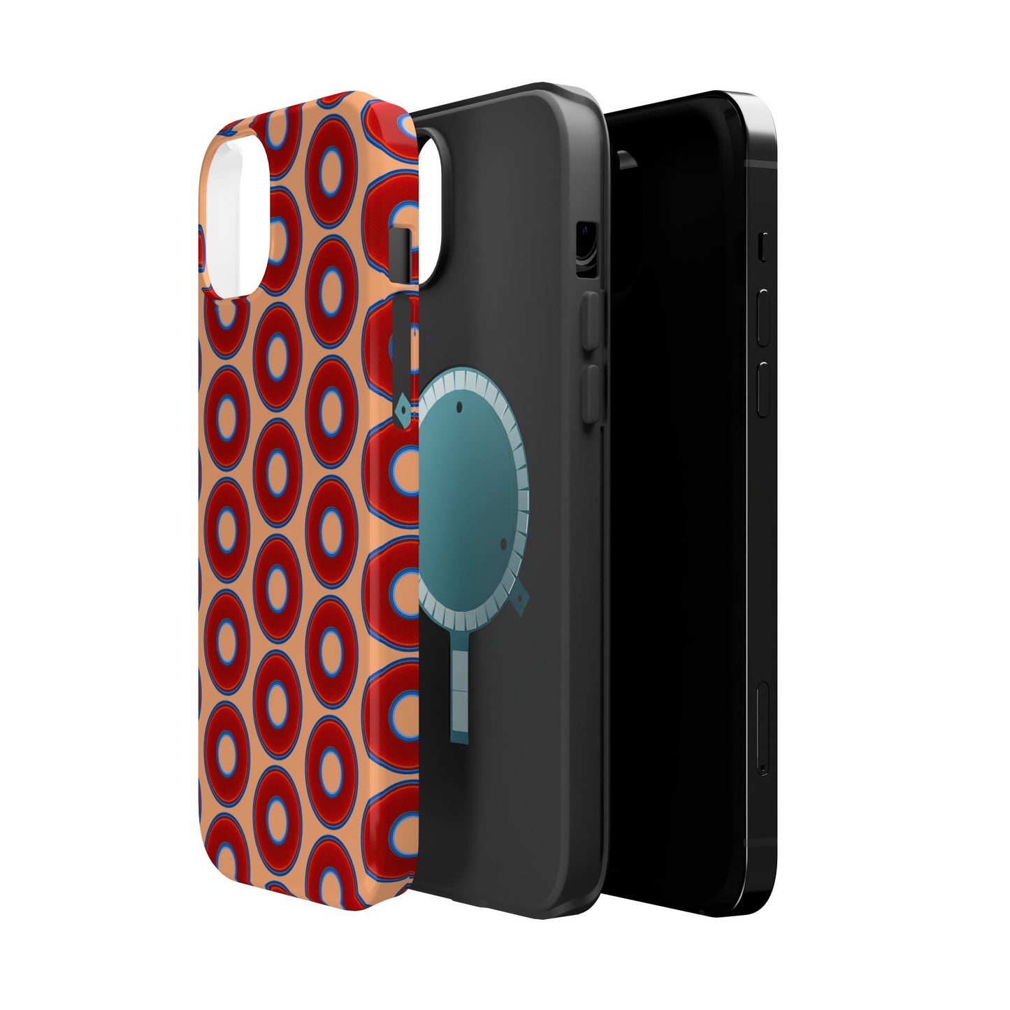 Magnetic Tough Donut Case - red vivid donut print w/peach background