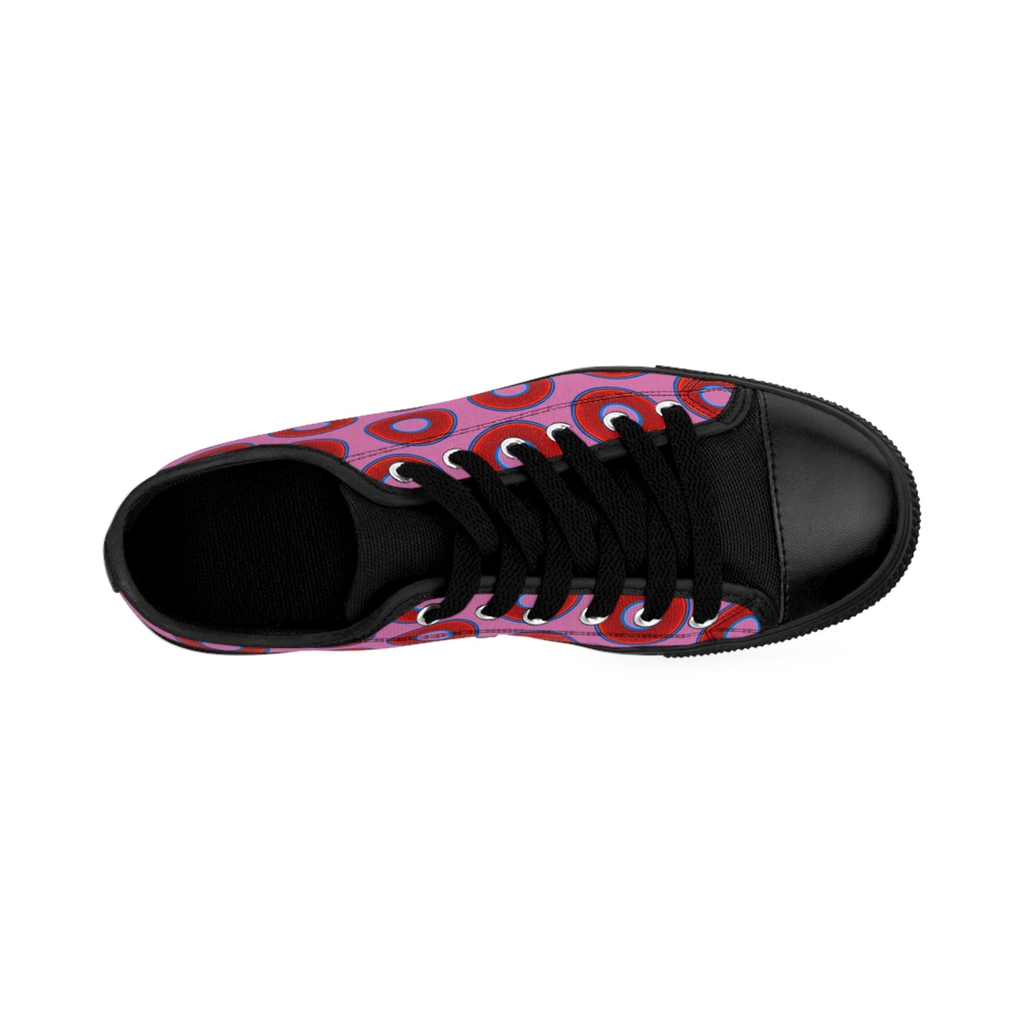 Women's Cushiony Convectors - Low Top - large red vivid donut print w/pink background